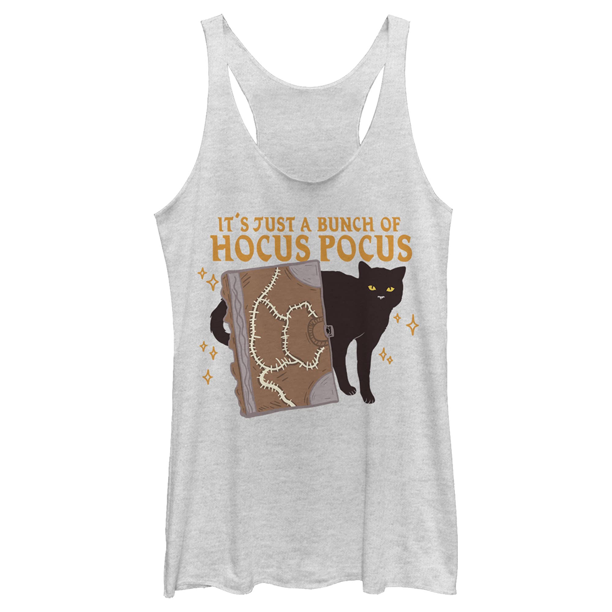 Fifth Sun Women's Hocus Pocus Binx & Book Tri-Blend Racerback Tank Top - Soft Layering Tee for Halloween Costumes, Disney Themed Outfits & Casual Wear