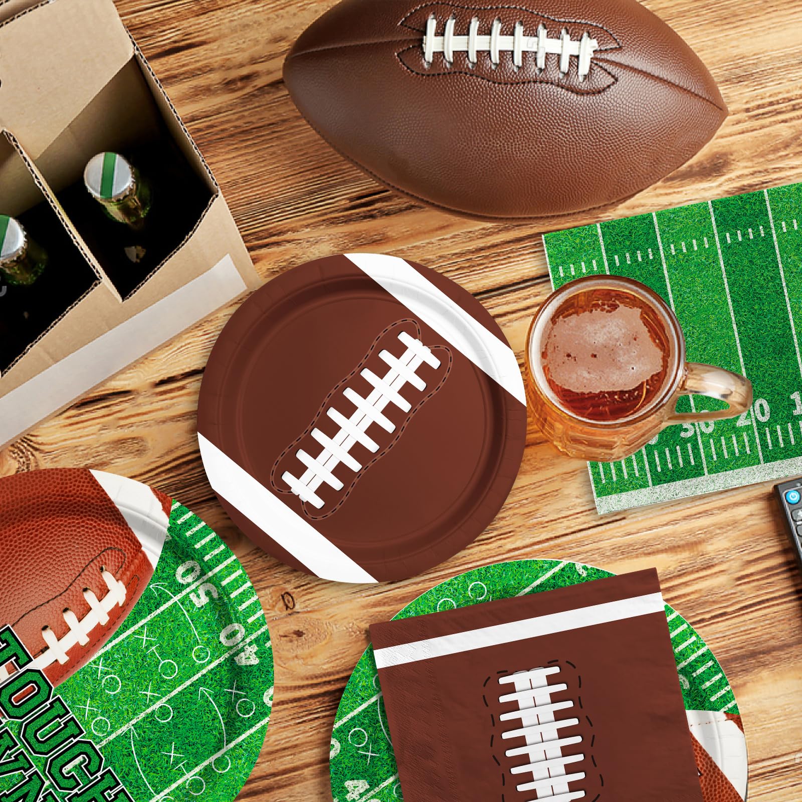 Football Party Supplies Kit for 50 Guests - Touchdown Dinner Plates, Dessert Plates & Napkins Set - Perfect for Football Birthday Parties, Game Day Decorations & Tailgate Events