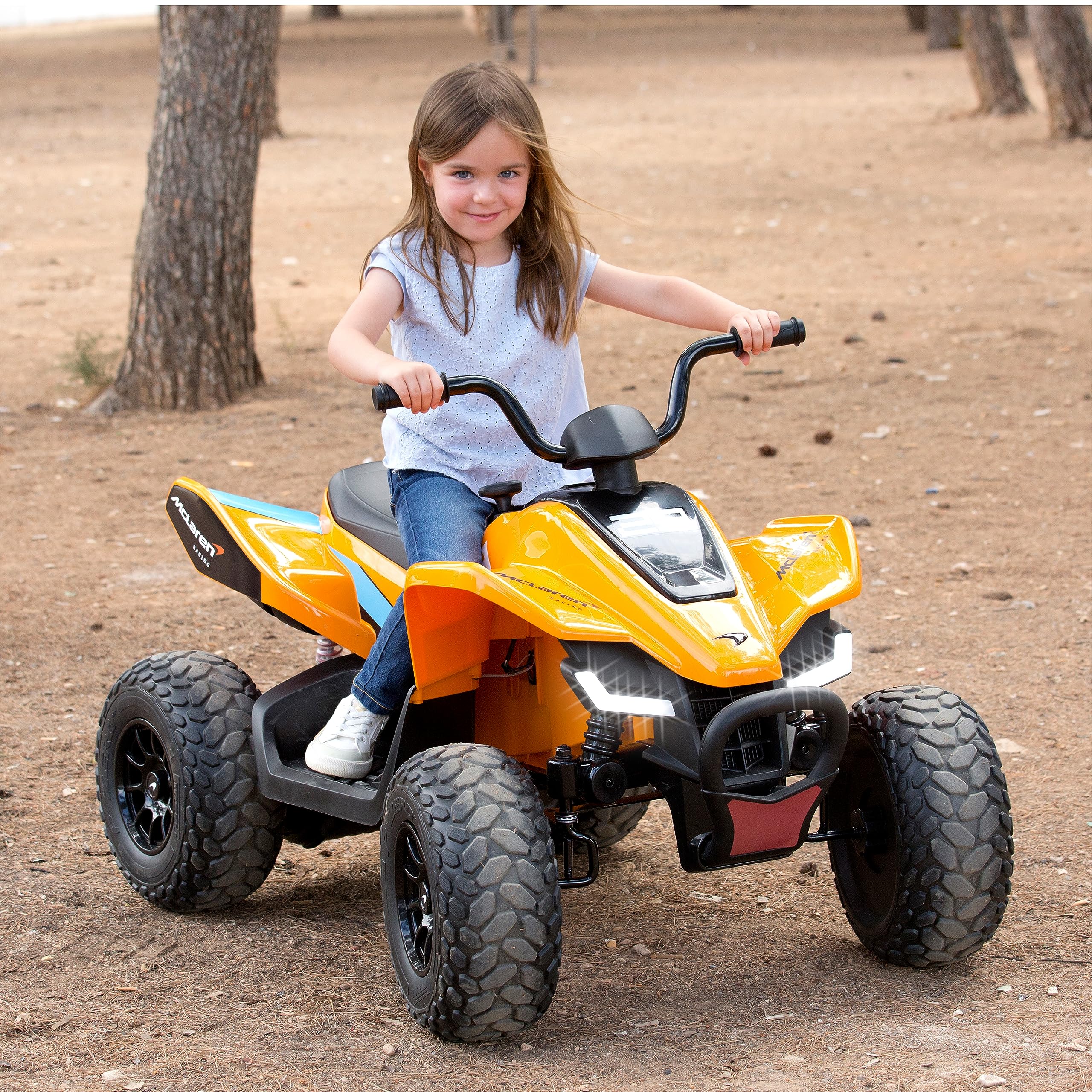 FEBER - 12V Battery-Powered McLaren MCL 35 Quad Ride-On Car with LED Lights, Original Model, 3-6 km/h Speed, Stable & Safe for Boys & Girls Ages 3+ - Perfect for Outdoor Play, Birthday Gifts & Family Fun (FEN11000)