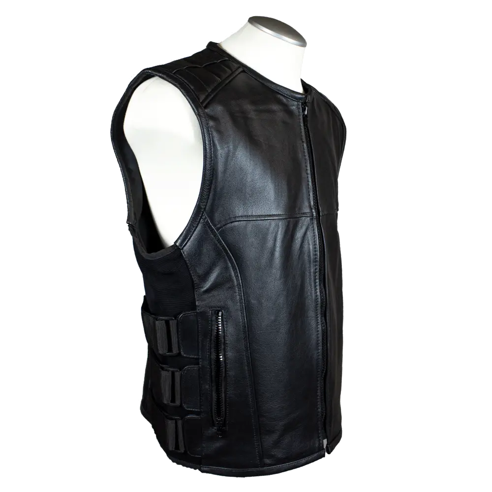 Open Road Men's Zip Up Tactical Leather Vest - Durable Biker Jacket for Motorcycle Riding, Outdoor Adventures & Casual Wear