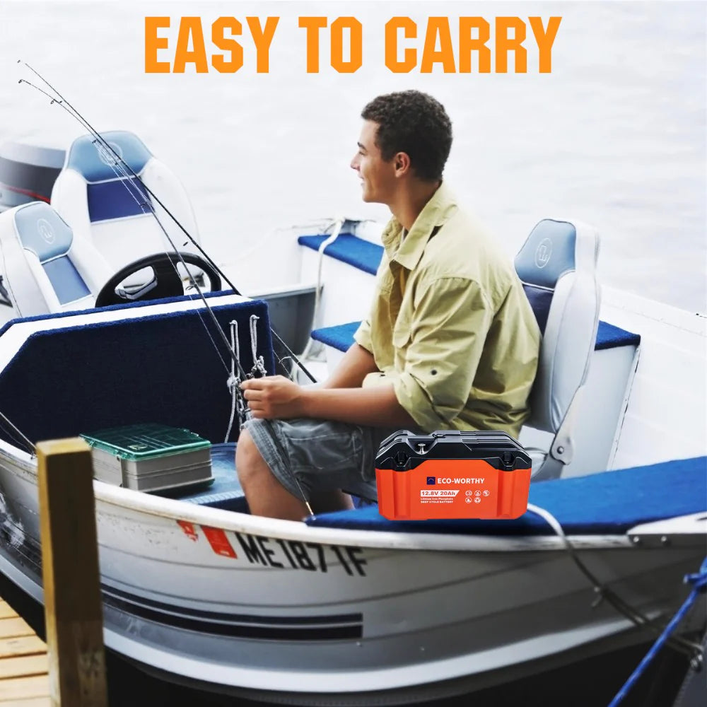 ECO WORTHY 12V 20Ah LiFePO4 Deep Cycle Rechargeable Battery - Portable Power for RV, Solar, Marine & Off-Grid Applications