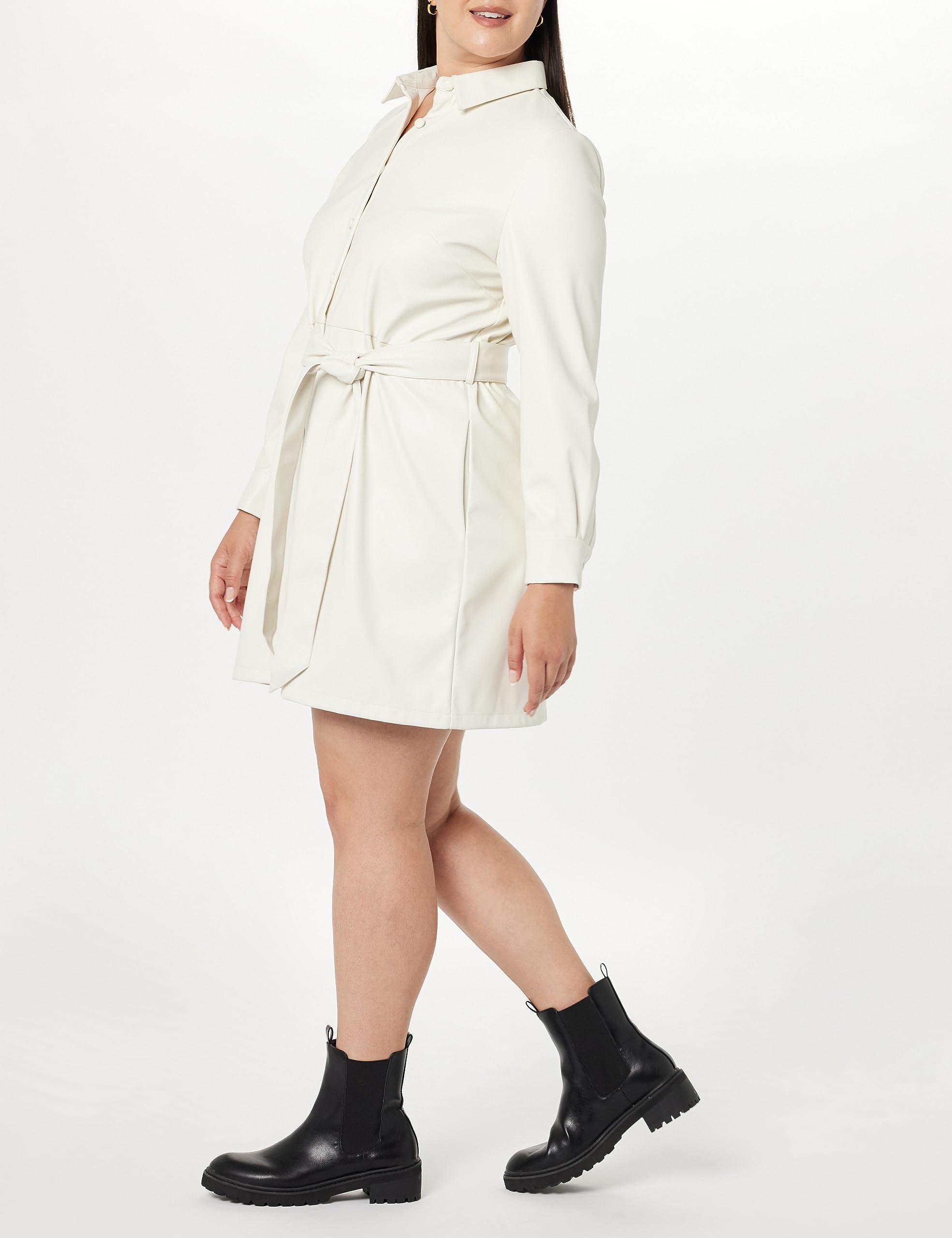 The Drop Women's Sam Vegan Leather Shirtdress - Stylish Faux Leather Button Down Dress for Casual & Office Wear | Perfect for Work, Dates & Fall Layering
