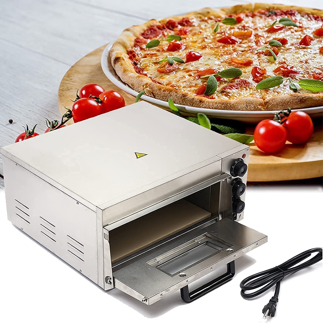 DNYSYSJ 2000W Commercial Electric Pizza Oven - Stainless Steel Countertop Pizza Maker for 12-14 Inch Pizzas, Perfect for Restaurants, Bakeries & Home Kitchens - Fast Heating & Even Baking for Perfect Homemade Pizzas