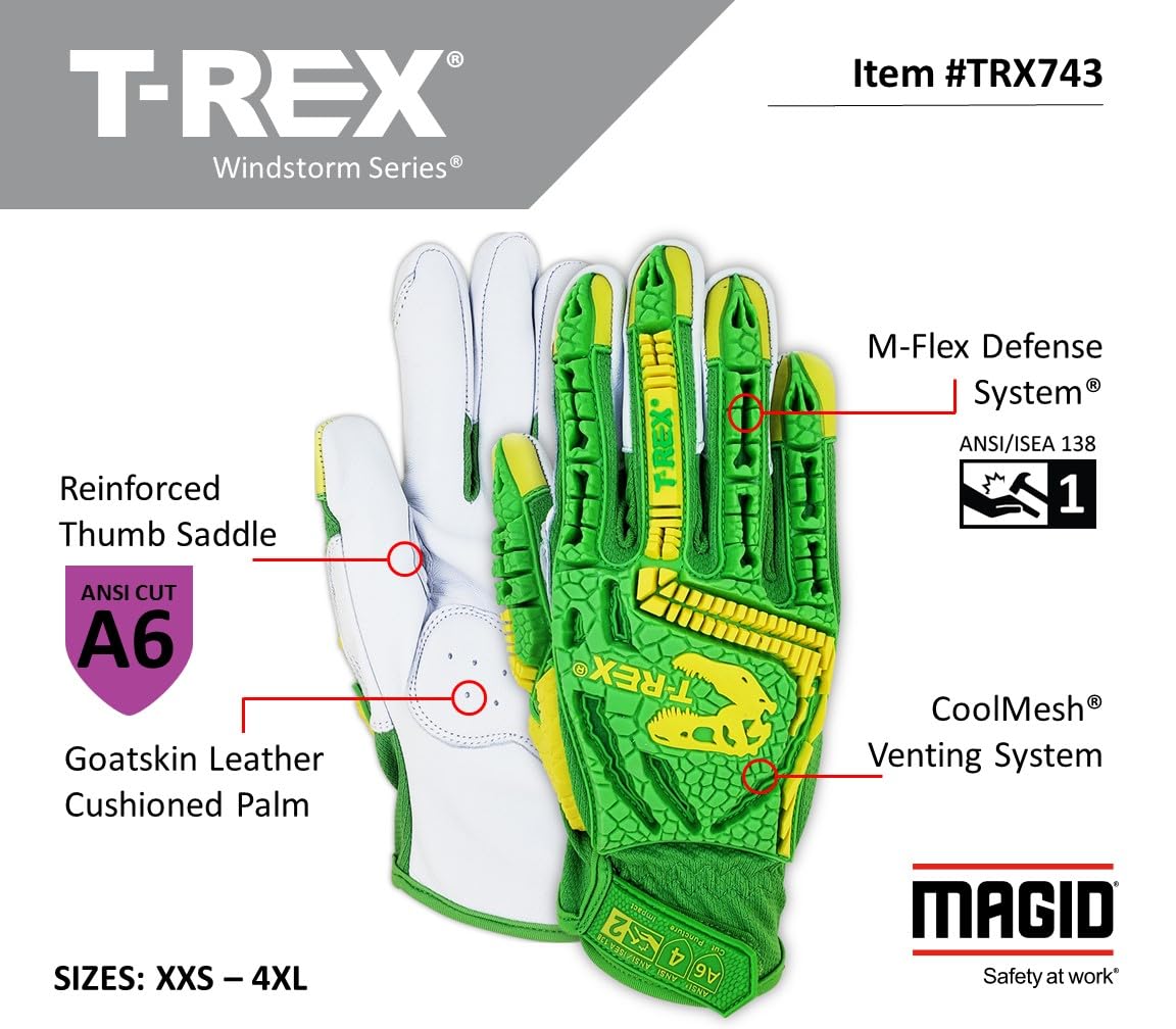 ANSI A6 Cut-Resistant Windstorm Series® Hi-Vis Impact Gloves - 6 Pairs, Size 12/XXXL for Construction & Industrial Safety Work