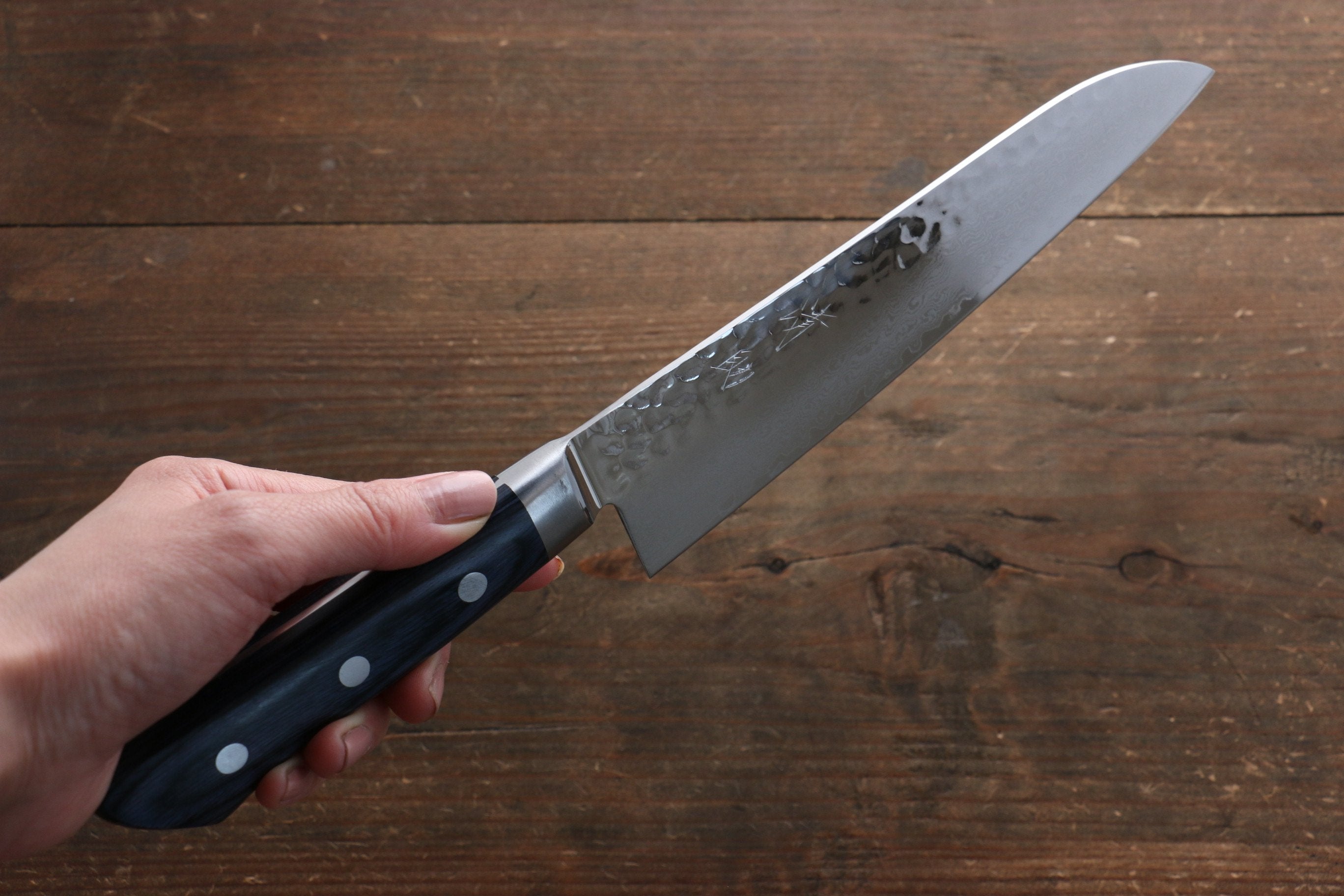 Premium Seisuke Seiun VG10 33-Layer Damascus Santoku Knife 180mm - Blue Pakkawood Handle with Protective Sheath - Perfect for Sushi, Vegetables & Precision Kitchen Tasks