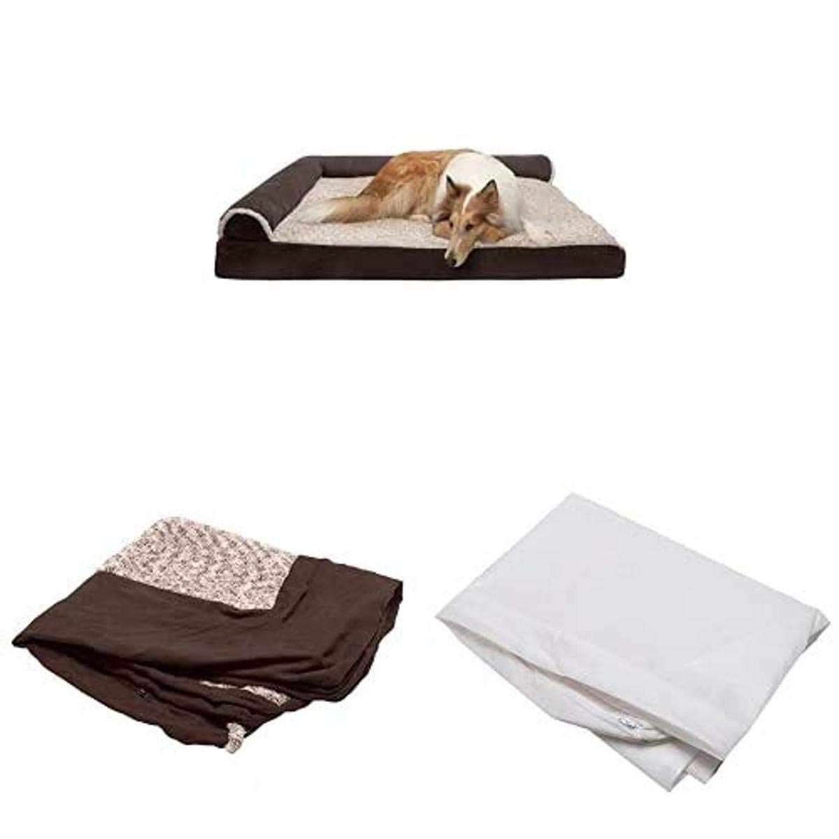 Furhaven Pet Bed Bundle - Jumbo Plus Cooling Gel Memory Foam Chaise Lounge with Removable Cover & Waterproof Liner for Dogs & Cats - Perfect for Large Breeds, Orthopedic Support & Hot Weather Comfort