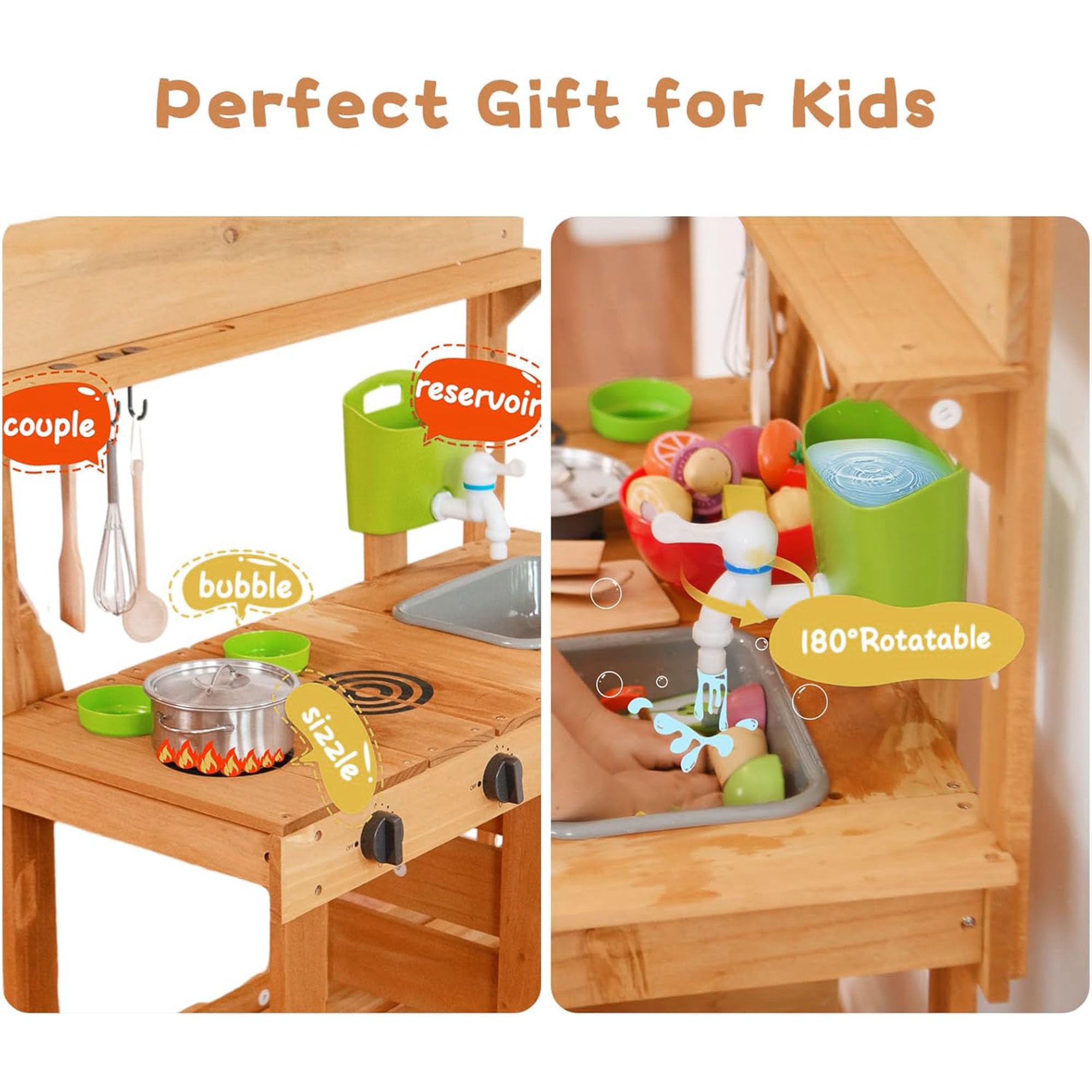 Outdoor Mud Kitchen Playset for Kids - Pretend Play Kitchen with Faucet, Sink & Accessories - Perfect for Garden, Backyard & Outdoor Imaginative Play