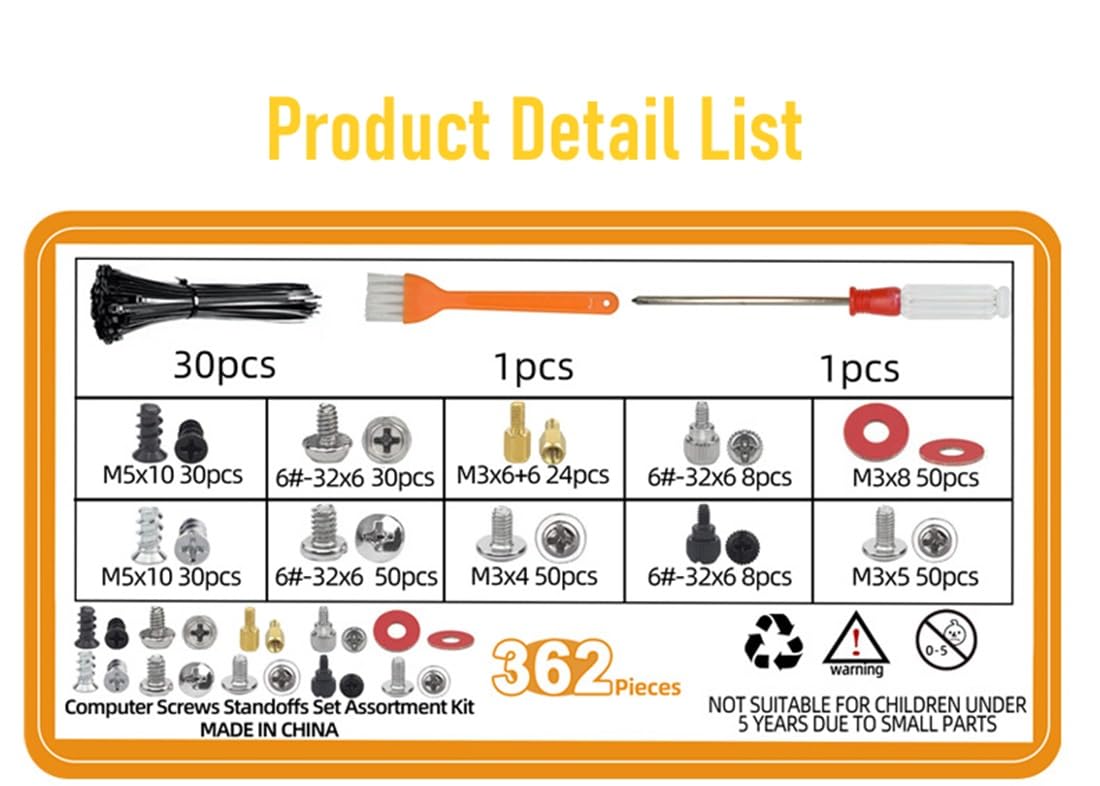 ZHHSUNY 362-Piece PC Screw Standoff Kit for Computer Case, Hard Drive, Motherboard, Cooler Fan & Graphics Cards - Perfect for PC Building, Upgrades and Repairs