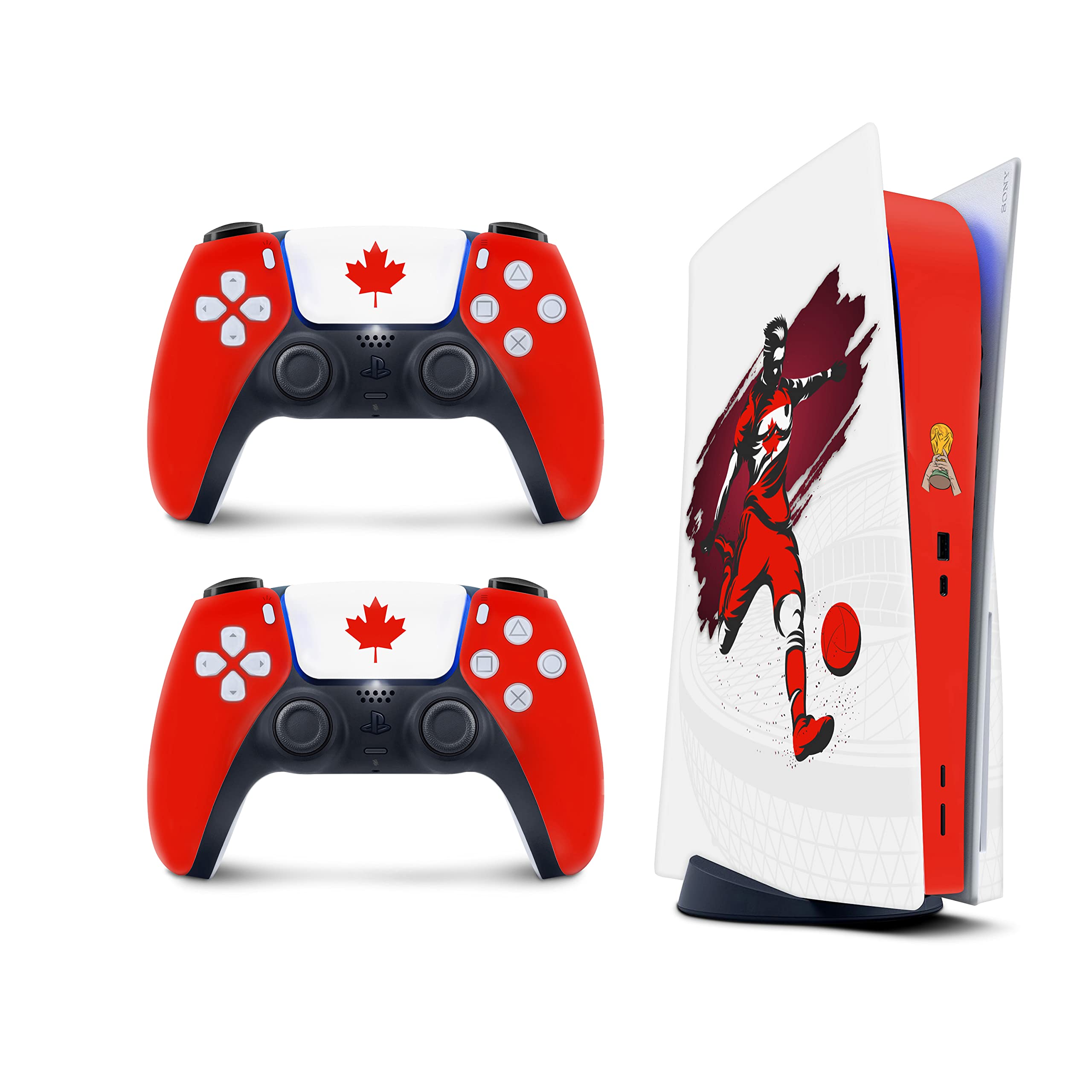 2022 World Cup Stickers for PlayStation 5 Console & Controllers - PS5 Soccer Vinyl Skin Decal with 3M Material, Full Wrap Cover for Disc Version (Canada Design) - Perfect for Gaming Enthusiasts & Soccer Fans