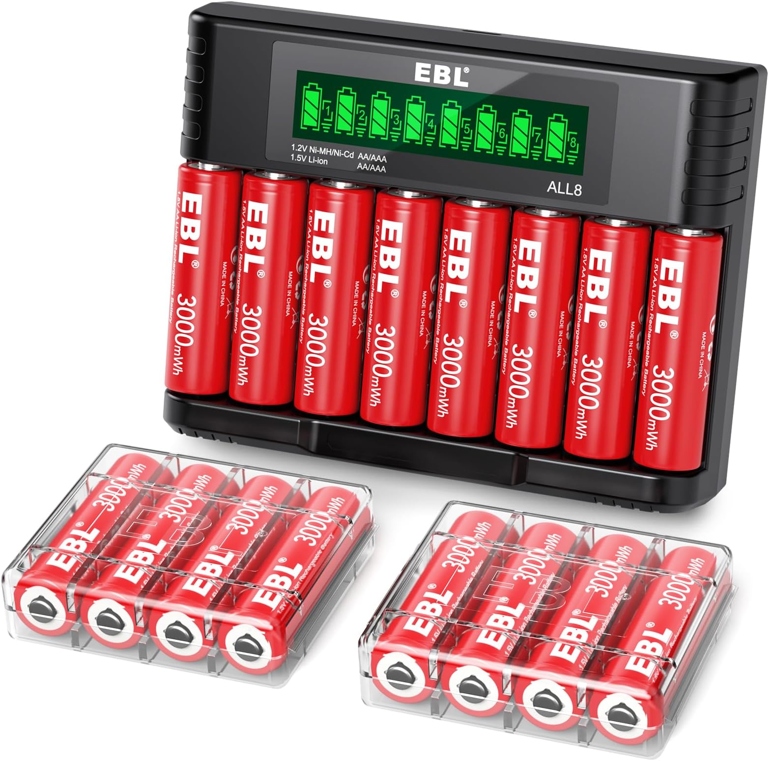 EBL 8 Pack 1.5V Lithium AA AAA Rechargeable Batteries with USB Charger - Long Lasting Power for Cameras, Flashlights, Toys & More