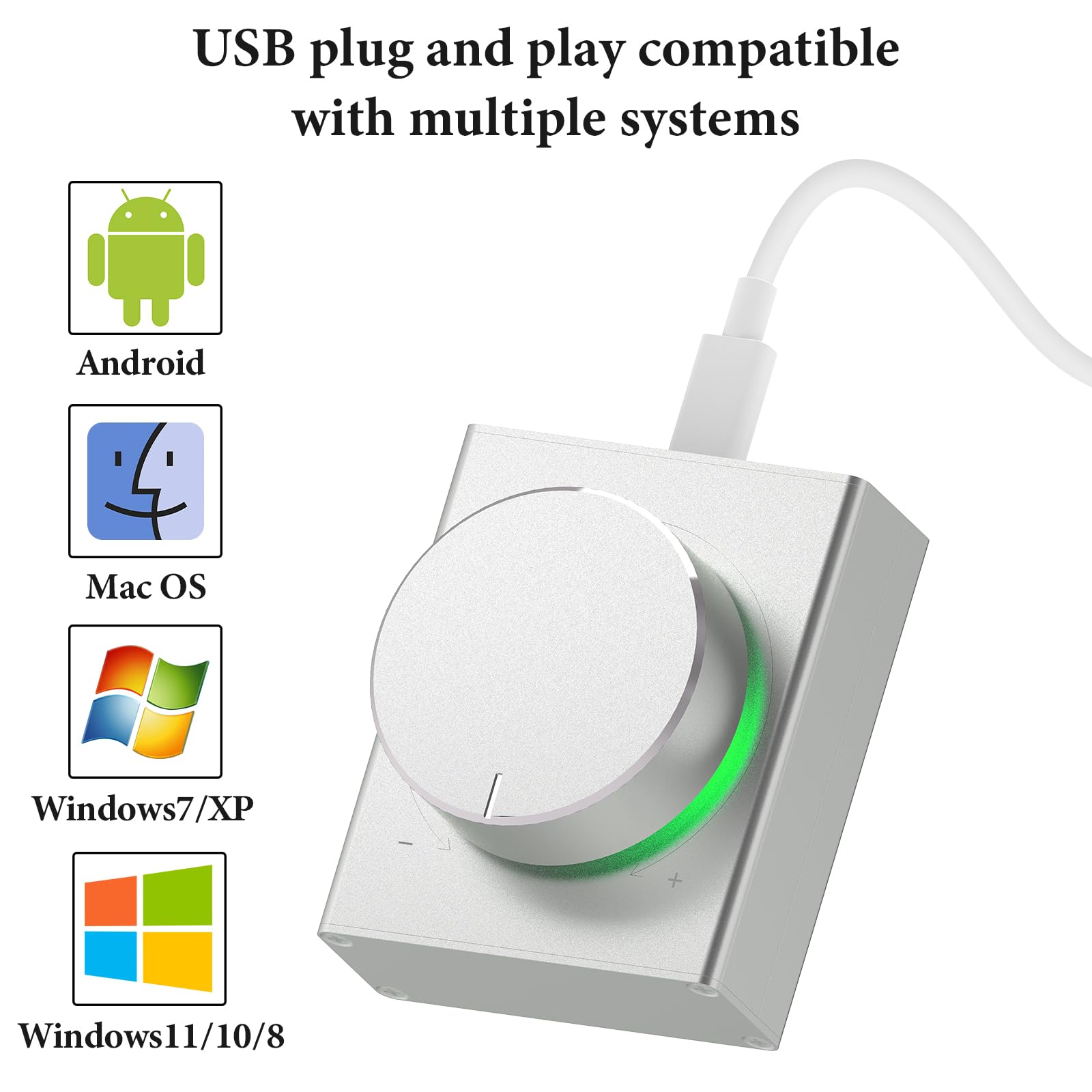 GEEKRIA USB Volume Control Knob with One-Touch Mute - PC & Phone Audio Controller for Windows 7/8/10, Mac & Android (Silver) | Perfect for Podcasting, Gaming & Online Meetings