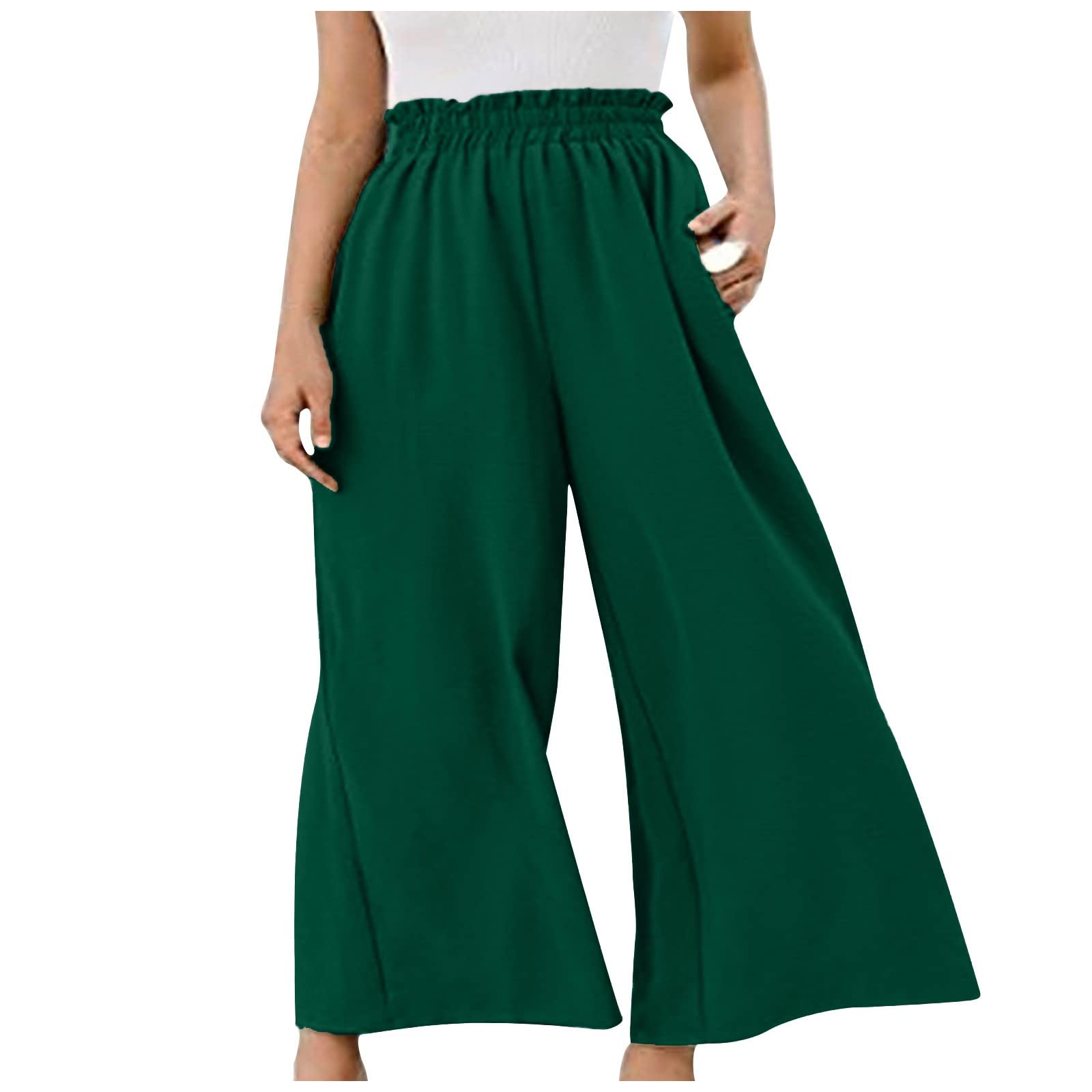 Women's Linen Flowy Pants - Elastic Waist Casual Tapered Ankle Capris for Petite | Summer Comfort, Lounge, Travel & Yoga Pants