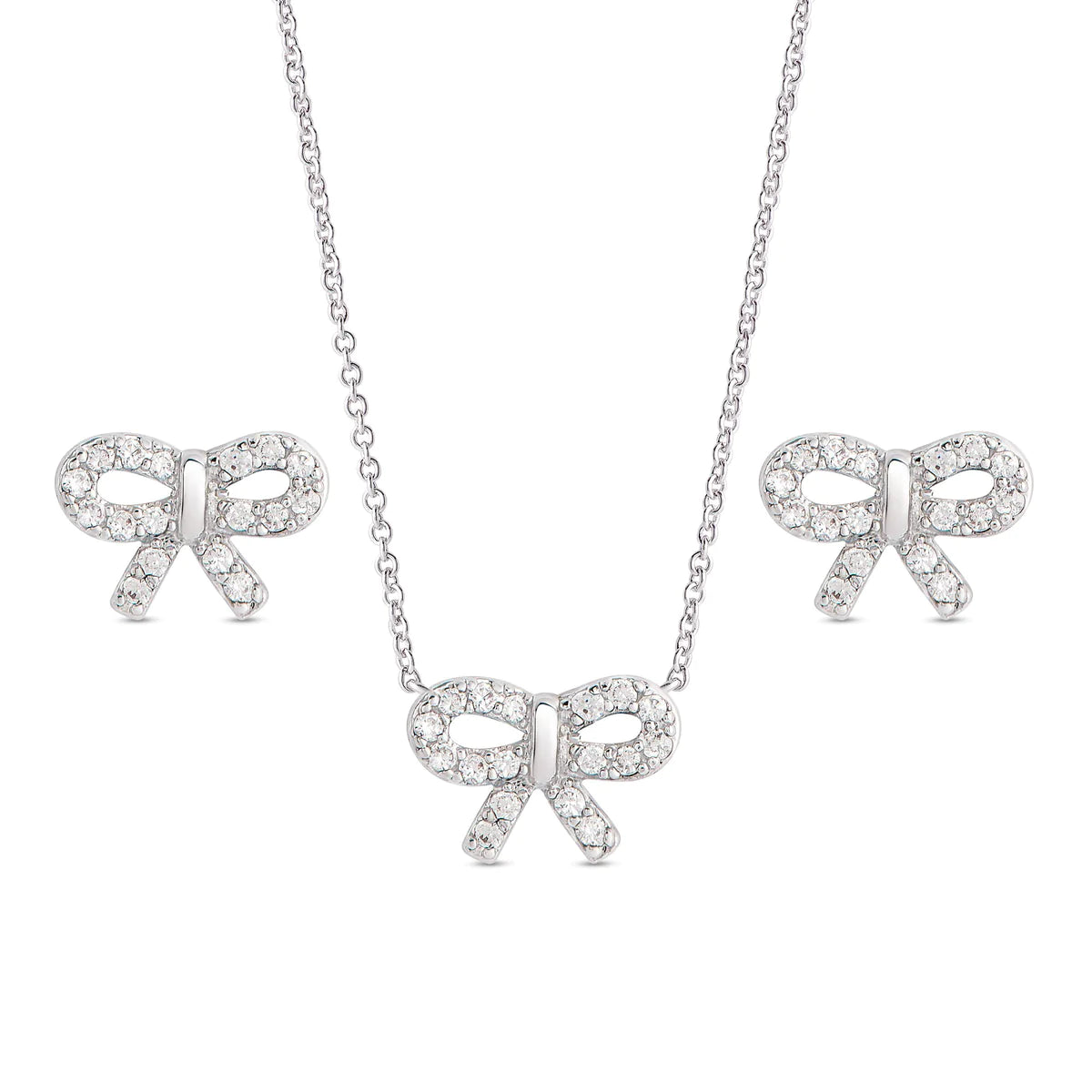 Lily Nily CZ Bow Pendant Necklace and Stud Earrings Set - Elegant Jewelry Gift for Women, Girls | Perfect for Parties, Weddings, Date Nights & Special Occasions