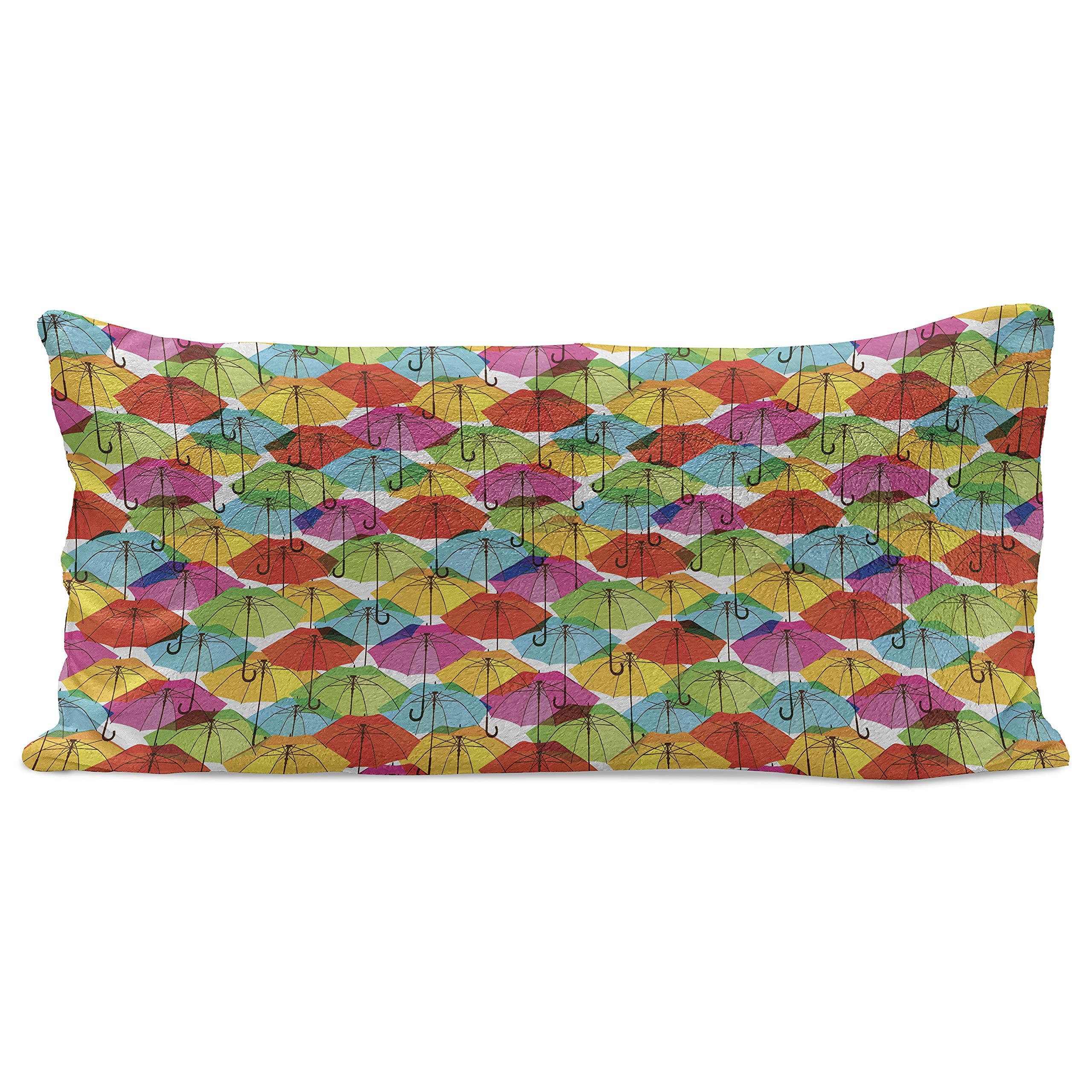 Ambesonne Modern Fluffy Throw Pillow Cover - Colorful Umbrella Abstract Rain Design in Vibrant Colors, 36x16 Inch Rectangle Decorative Cushion Case for Sofa, Bed, Living Room Decor