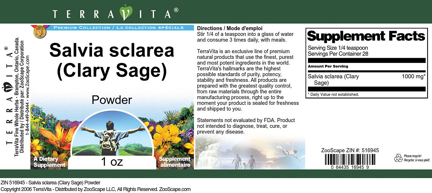 Organic Clary Sage Powder (Salvia sclarea) - 1 oz | Premium Herbal Supplement for Aromatherapy, Skincare & Relaxation | ZIN: 516945