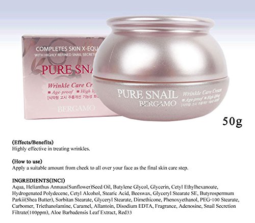 BERGAMO Pure Snail Wrinkle Care Moisturizing Cream 50g - Anti-Aging & Lifting Korean Skincare for Face | Hydrating & Firming for Daily Use & Night Routine