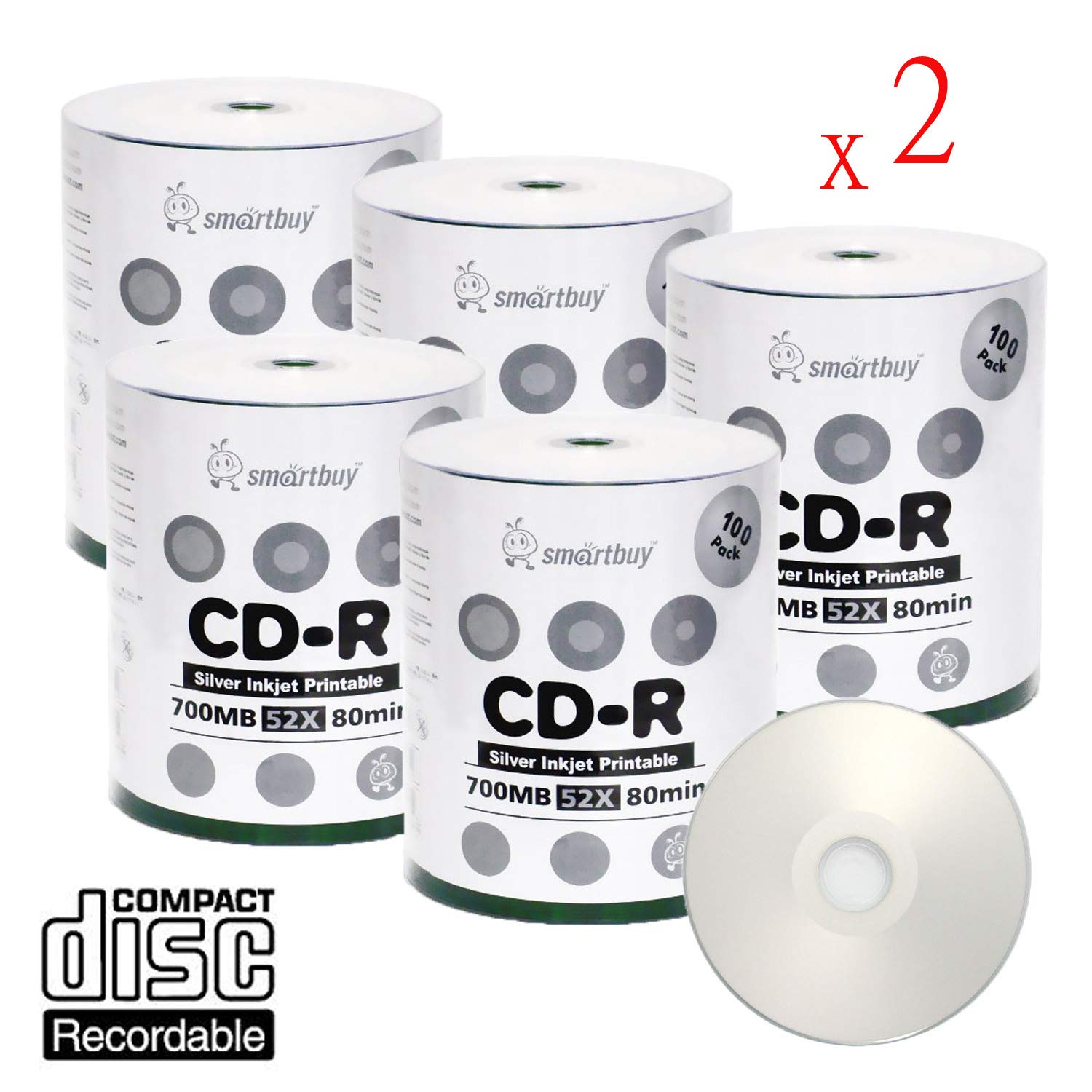 Smart Buy CD-R 1000 Pack - 700MB 52x Speed Printable Silver Inkjet Blank Recordable Discs (1000 Discs) - Ideal for Data Backup, Music Recording & Photo Archiving