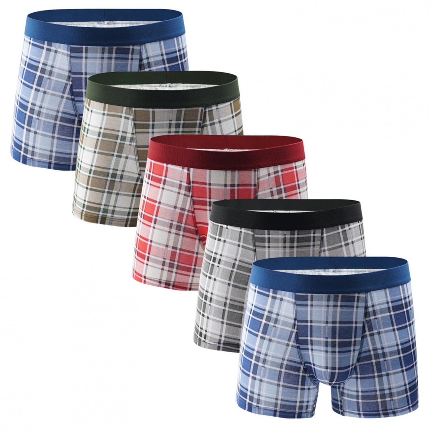 HOOMEUMY Men's Boxer Briefs 5-Pack, Comfortable Sports Underwear, Large Size, Lattice Breathable Design, Pouch Support Boxers for Everyday Wear and Active Lifestyles