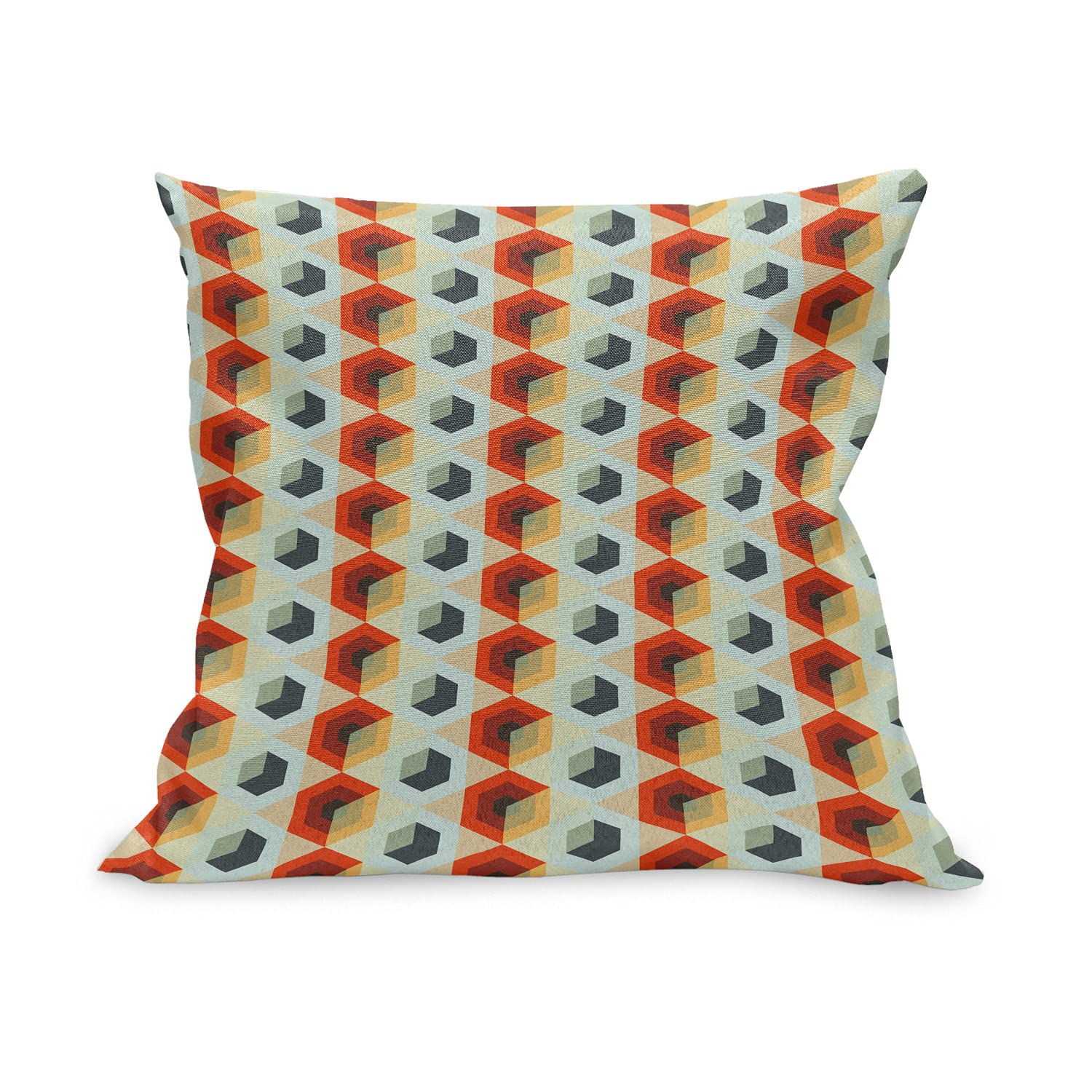 Ambesonne Modern Geometric Throw Pillow Cover 36x36 Inch - Hexagonal Comb Pattern with Abstract Rhombus Borders - Orange & Dark Blue Decorative Square Cushion Case for Sofa, Bed, Living Room Decor