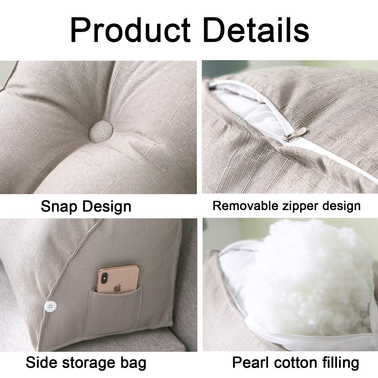 **Multifunctional Reading Pillow for Bed & Sofa - Soft Pearl Cotton Triangular Headboard Support Pillow (White, 45x55x30cm/17.7x21.6x11.8in) - Perfect for Reading, Relaxing & Back Support**