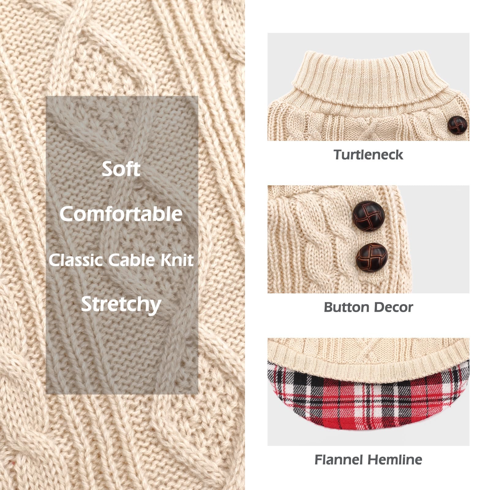 KYEESE Beige Knit Dog Sweater Pullover - Warm Turtleneck Dog Coat for Medium Dogs (Girl & Boy) | Perfect for Winter Walks & Indoor Comfort