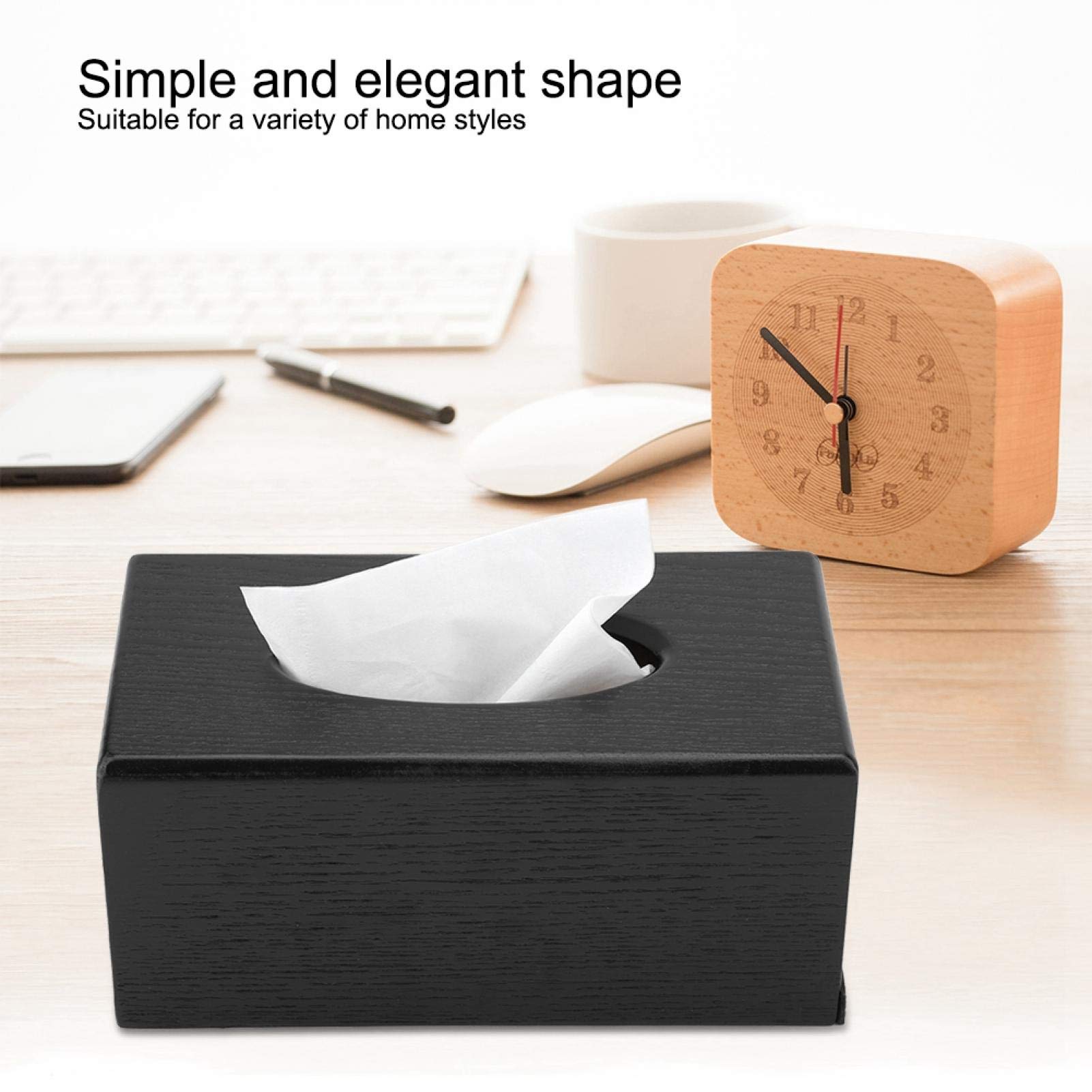 EVTSCAN Rectangular Wooden Tissue Box - Natural Elegance for Living Room, Bedroom, Kitchen | Stylish Home Decor & Practical Storage (Black) - Perfect for Sofa Side Tables, Nightstands, and Bathroom Countertops