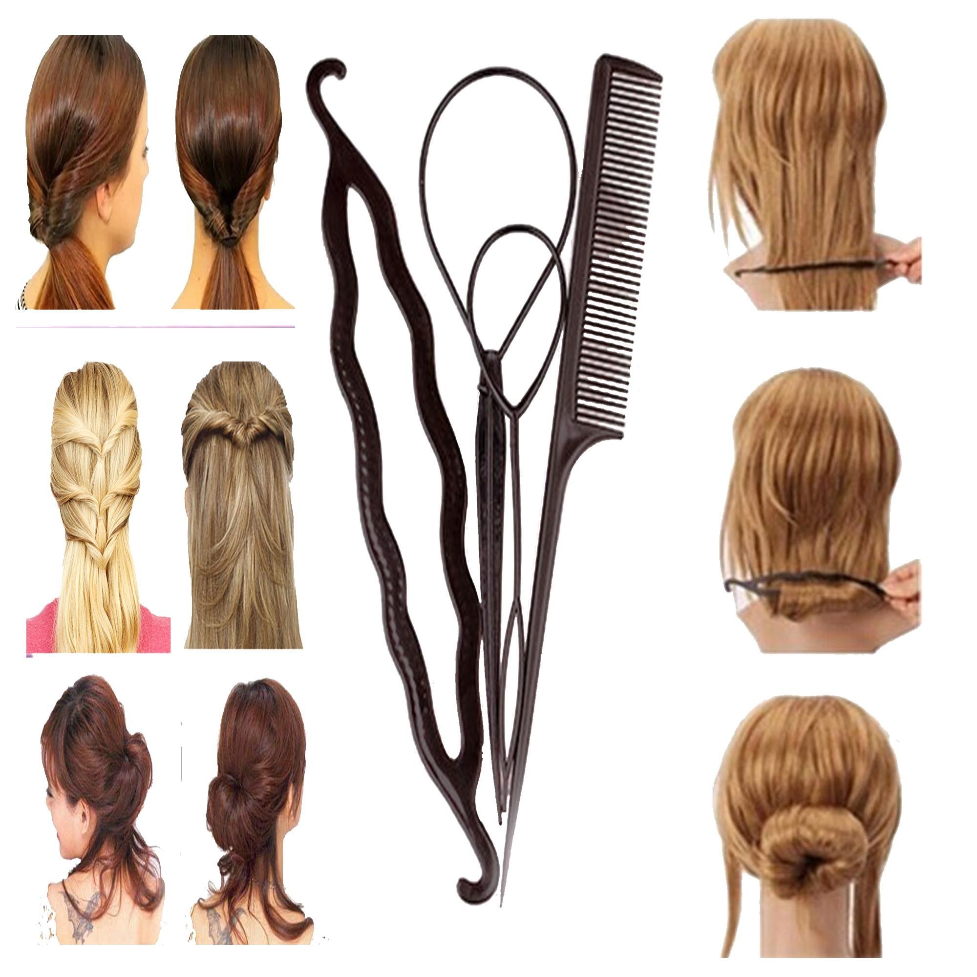 SENECIO Topsy Tail Braid Ponytail Hair Bun Maker with Scented Comb - 4pc Hair Accessory Set for Women & Girls - Perfect for Updos, Braids, Ponytails & Special Occasions