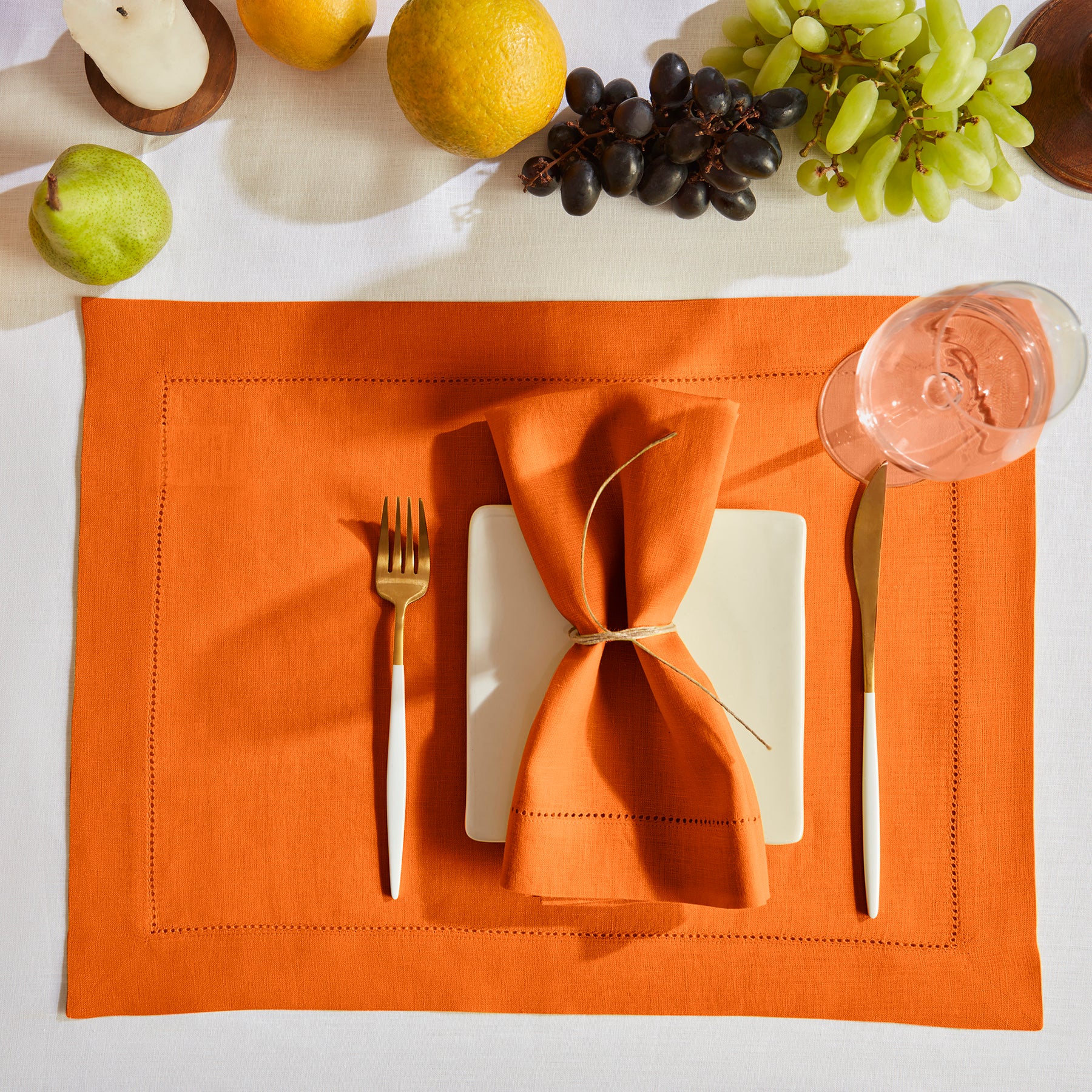 Premium Sonoma Hemstitch Placemats Set of 4 - Elegant Linen Table Mats for Dining & Entertaining - Perfect for Dinner Parties, Holiday Gatherings & Home Decor