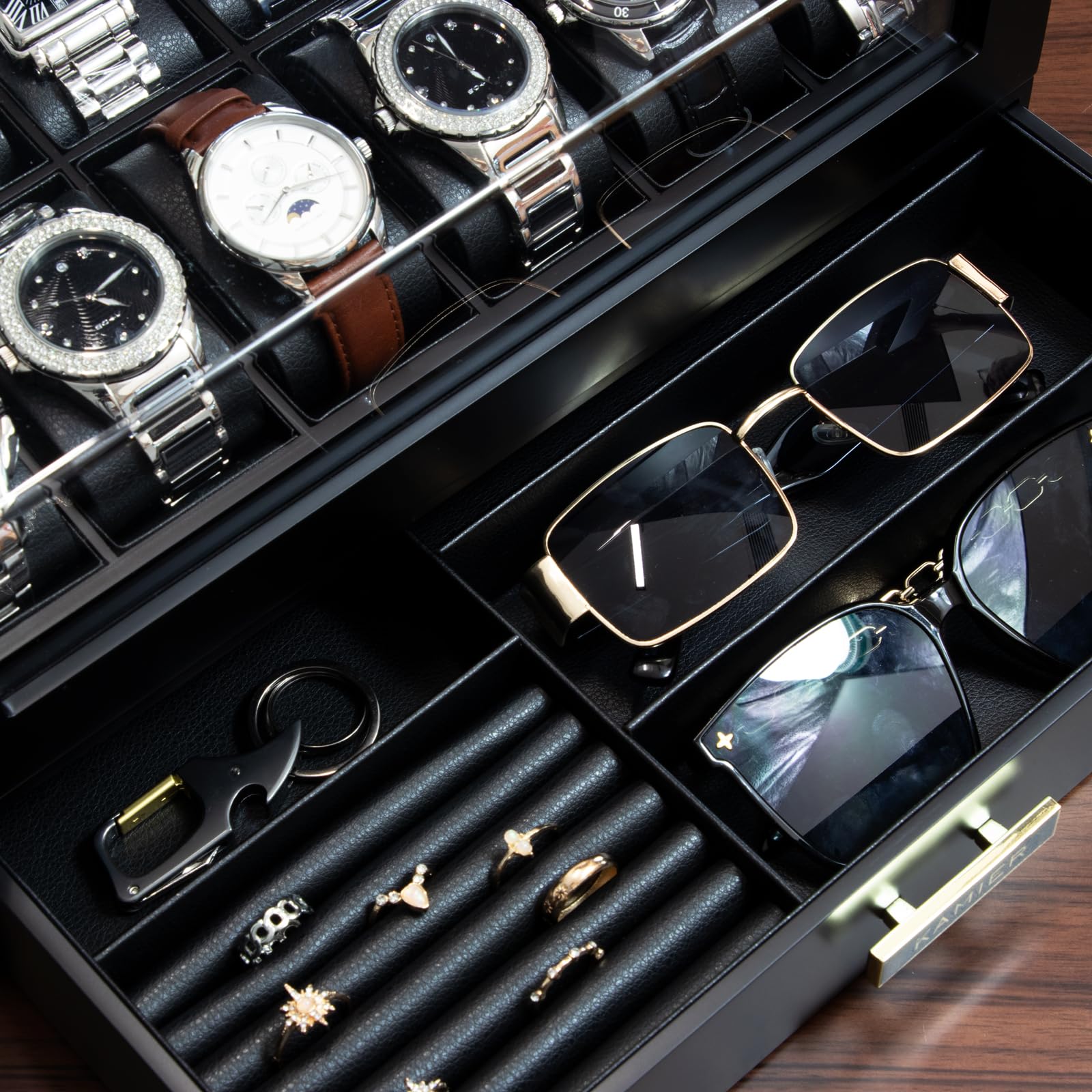 Luxury 12-Slot Wooden Watch Box with Glass Lid & Drawer - 2-Layer Watch Display Case for Men & Women - Premium Jewelry and Watch Storage Organizer - Perfect Gift for Watch Collectors (Ideal for Home, Office, or Travel Use)