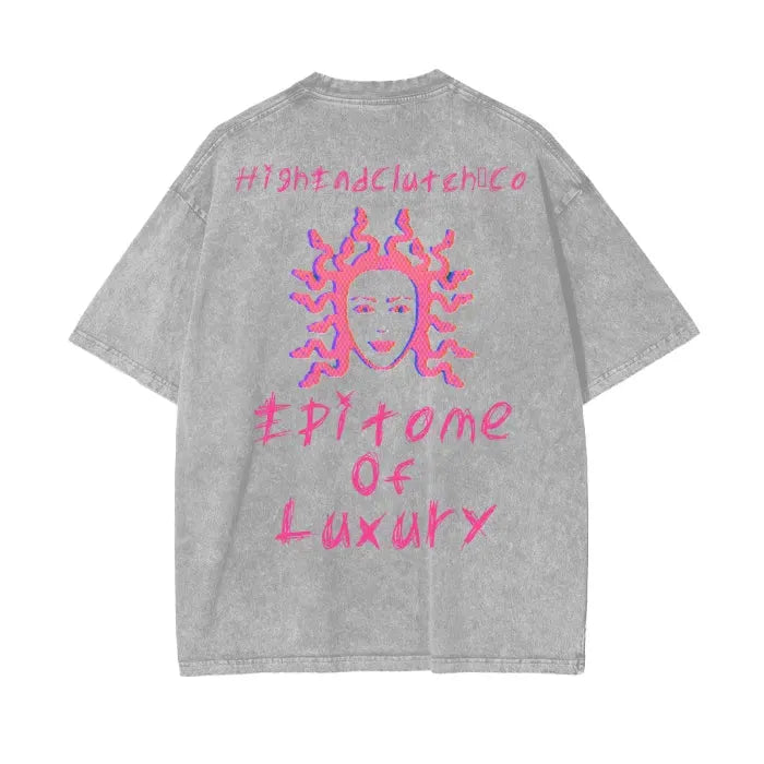 Premium Medusa Embroidery Print Acid Wash Oversized T-Shirt - 250 GSM Heavyweight Cotton - Gothic Streetwear for Men & Women - Perfect for Concerts, Festivals, and Edgy Fashion Statements