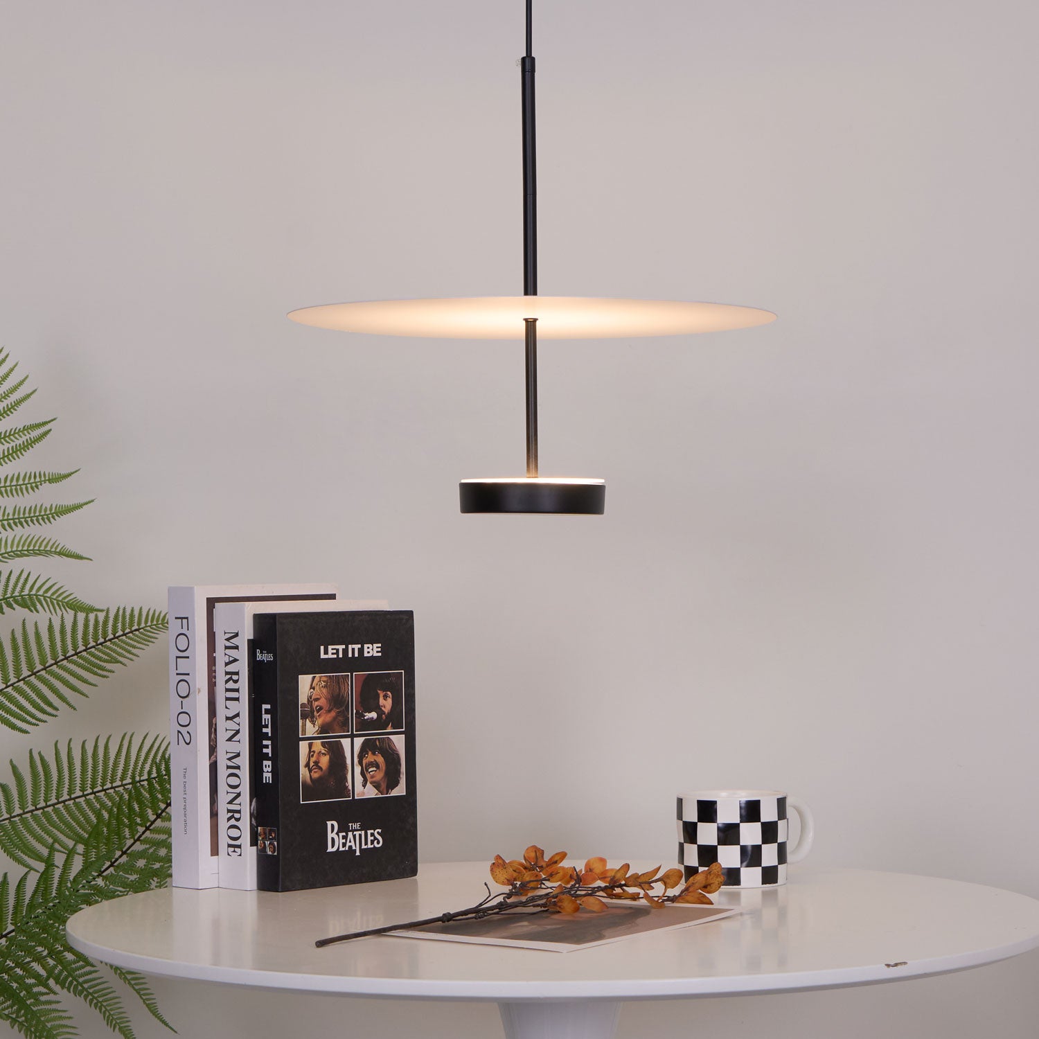 Modern Flat Pendant Light Fixture - Sleek Minimalist Ceiling Lamp for Kitchen Island, Dining Room & Bedroom Lighting - Energy Efficient LED Hanging Light with Adjustable Cord