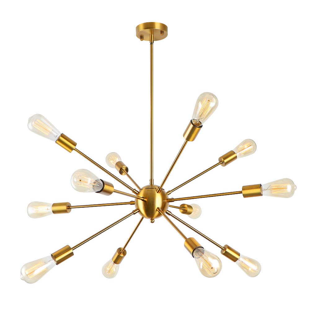 LynPon Gold Sputnik Chandelier - 12-Light Modern Adjustable Height Ceiling Fixture in Plated Gold for Dining Room, Living Room, Entryway, Foyer, Kitchen & Bedroom - Elegant Lighting for Home Decor and Special Occasions
