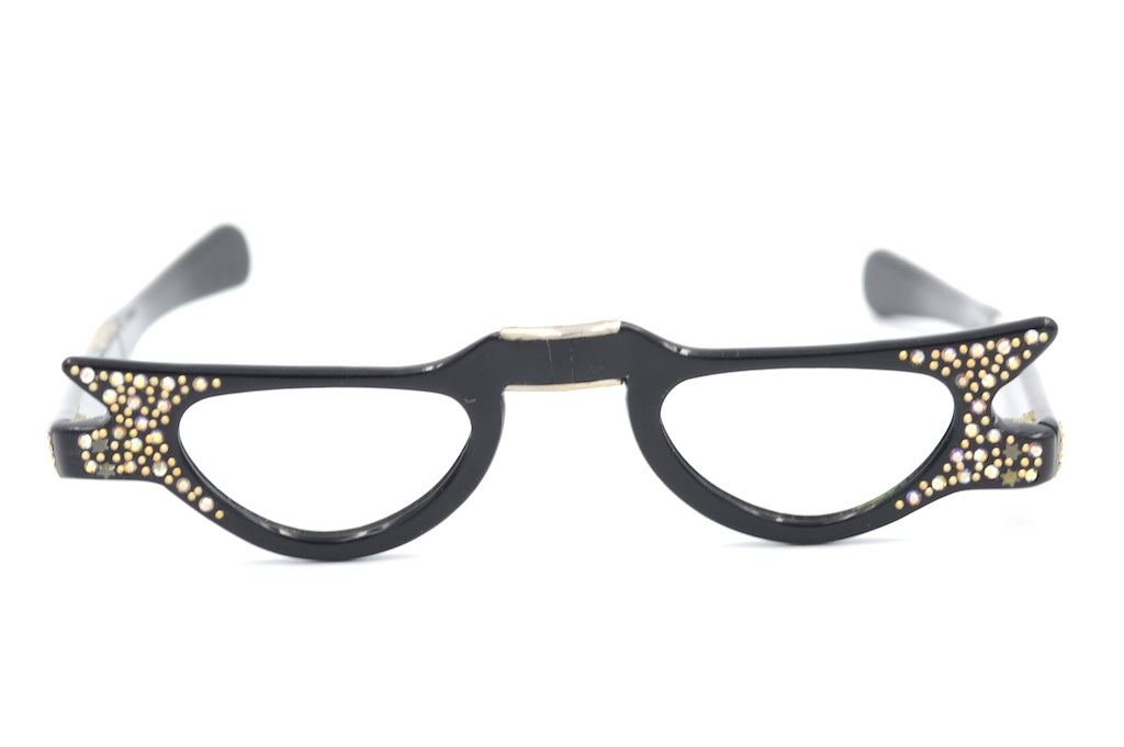 1/2 Inch Diamanté Foldable Reading Glasses - Black | Stylish & Portable for Travel, Reading, and Fashion Accessories