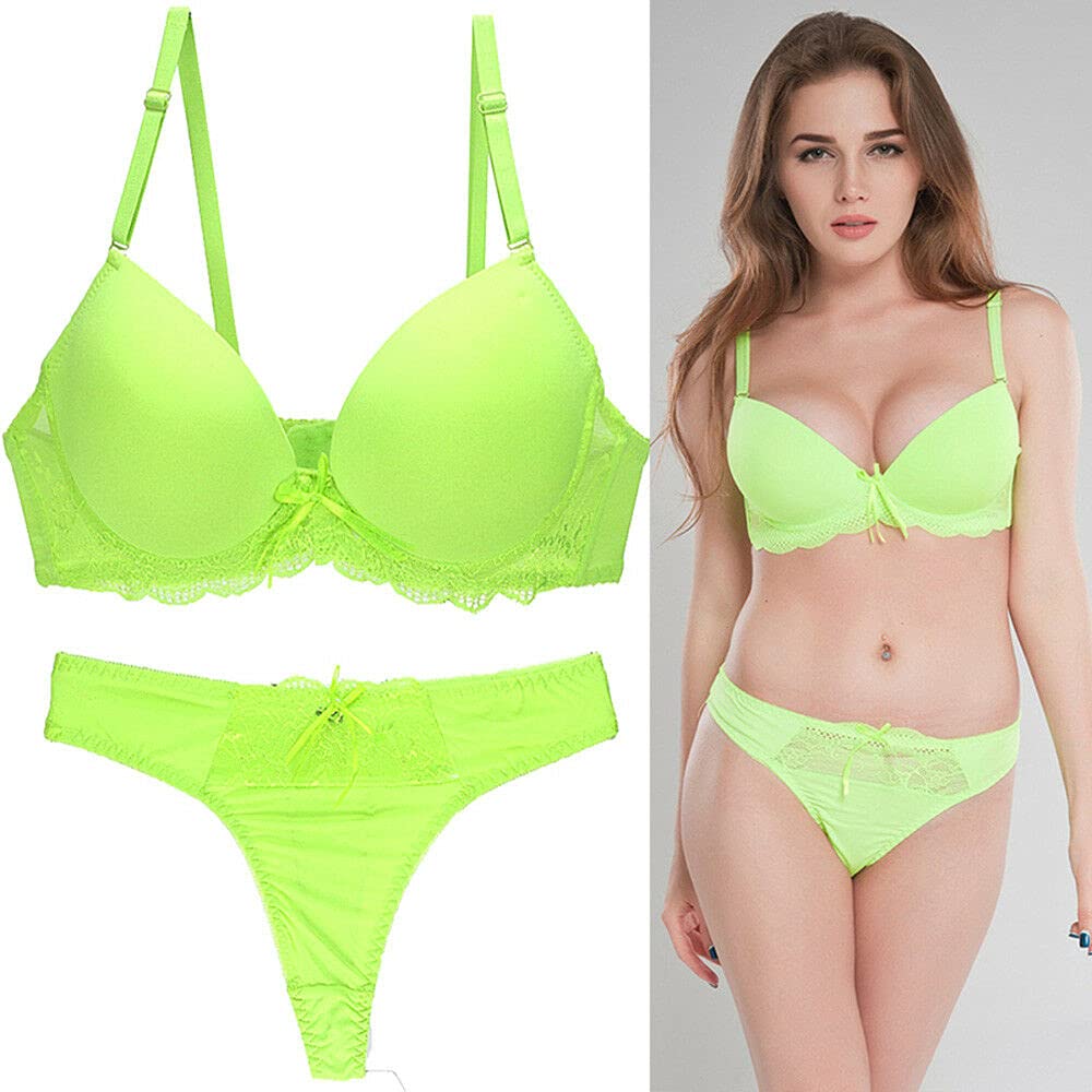 Sexy Lace Lined Plunge Bra & Panty Set for Women - Push Up Underwire Lingerie for Date Night & Special Occasions