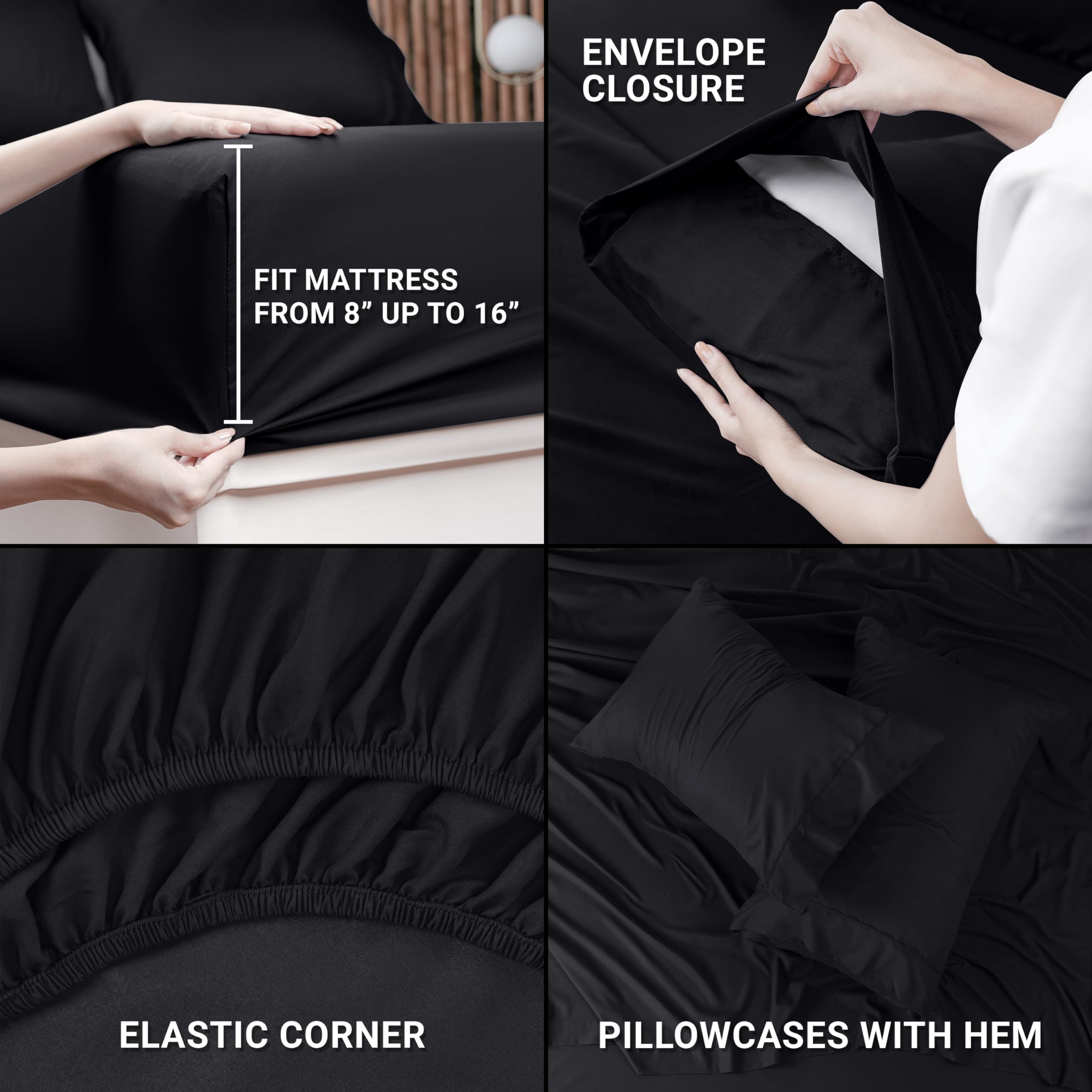 Utopia Bedding Queen Size Bed Sheets Set - 10-Piece Bulk Pack - Soft Brushed Microfiber Sheets - Shrink & Fade Resistant - Easy Care (Black) - Perfect for Spa, Hotel, Guest Room & Home Use