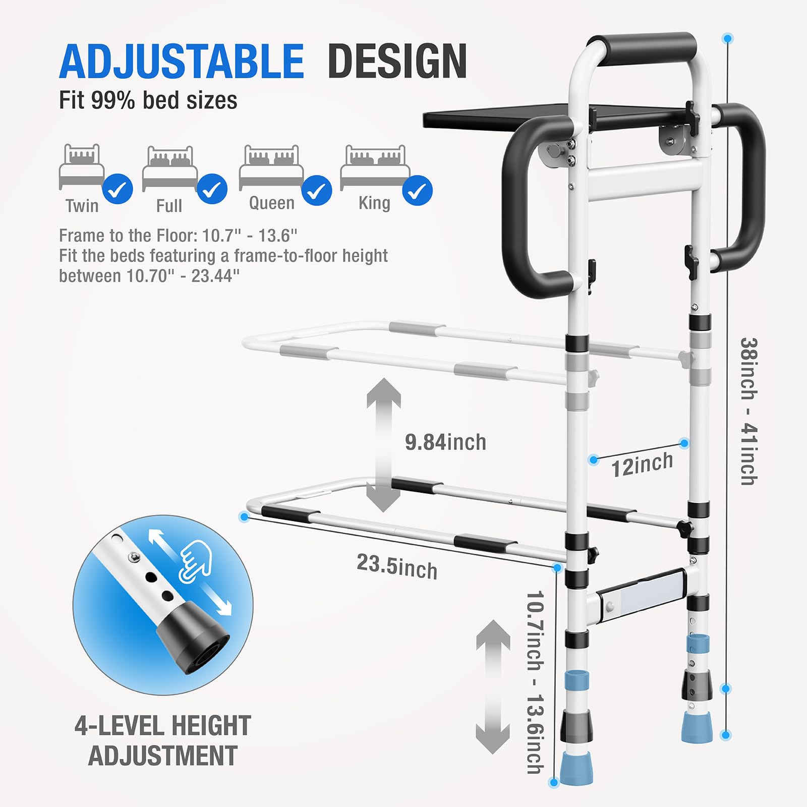 **Adjustable Bed Rails for Elderly Adults - Safety Bed Assist Rail with Non-Slip Handle, Foldable Desk & Motion Sensor Light - Supports Up to 350 lbs - FSA/HSA Eligible - Fits King, Queen, Full & Twin Beds - Ideal for Home Care, Hospitals & Mobility Assistance**