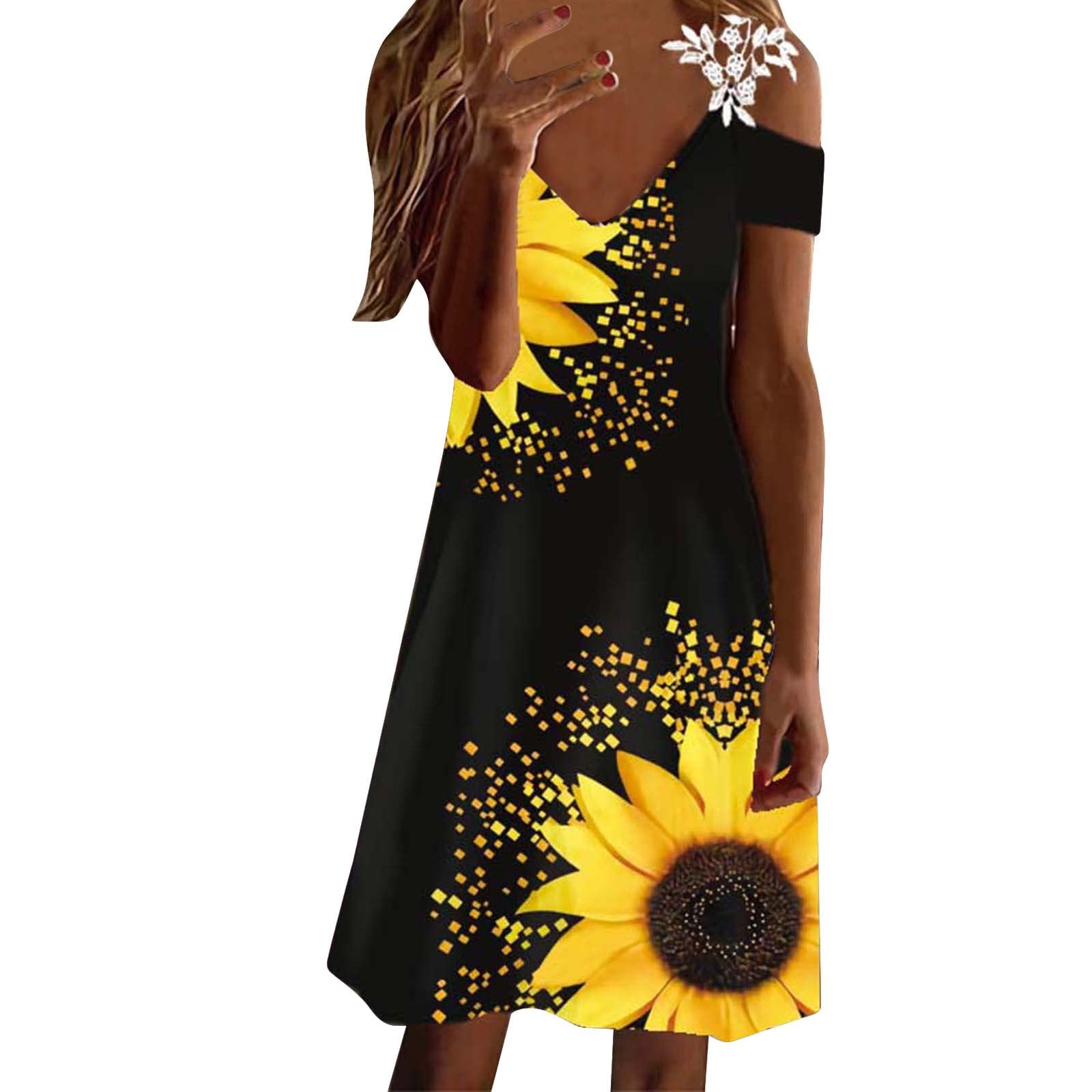 Women's Casual Summer T-Shirt Dress - Floral Print Short Sleeve Tunic with Lace Straps | Perfect for Beach Outings, Picnics, and Summer Vacations
