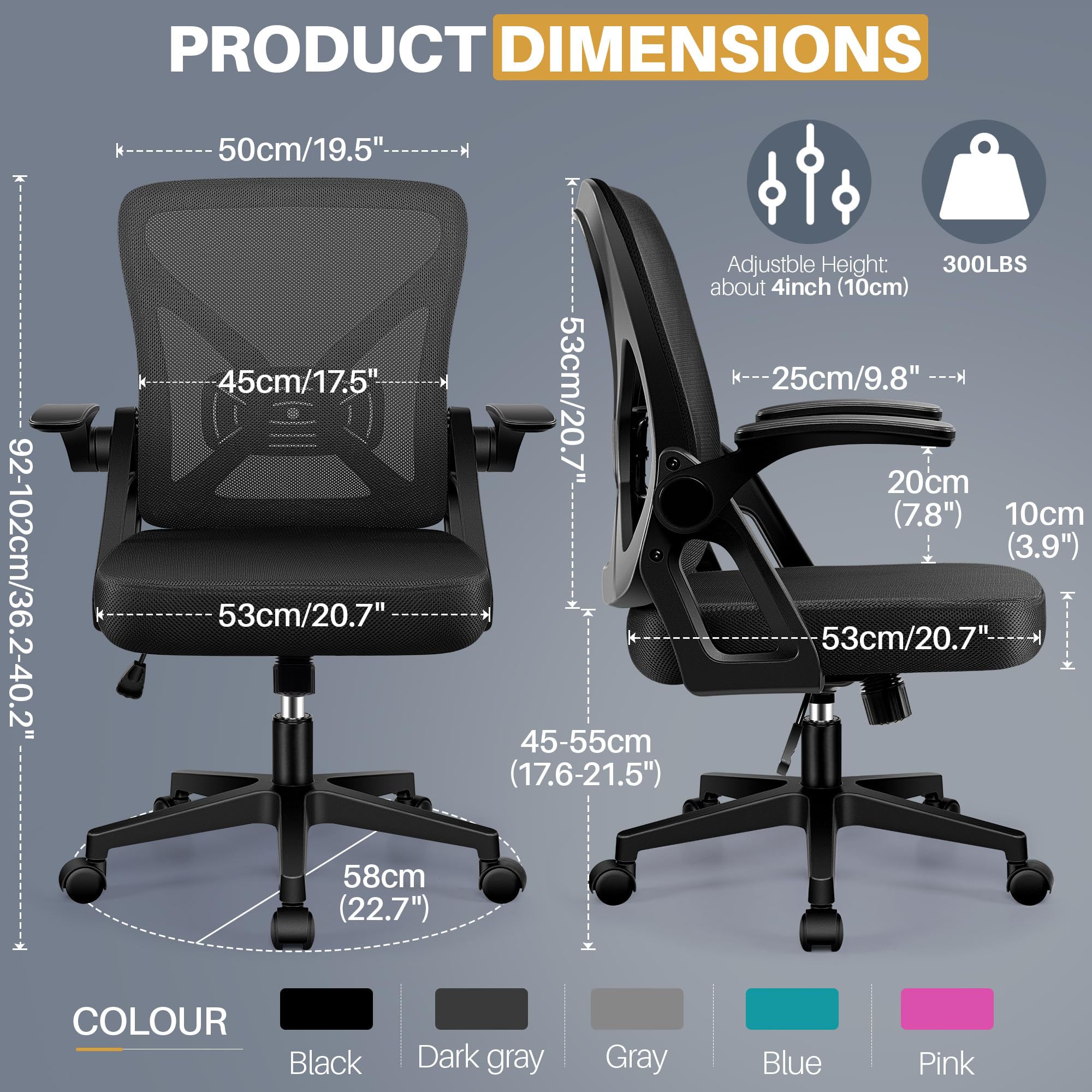 FelixKing Ergonomic Office Chair - Breathable Mesh Desk Chair with Wheels, Lumbar Support & Flip-Up Armrests - Adjustable Swivel Computer Chair for Home & Office Use (Black) | Perfect for Long Work Hours, Gaming & Remote Work