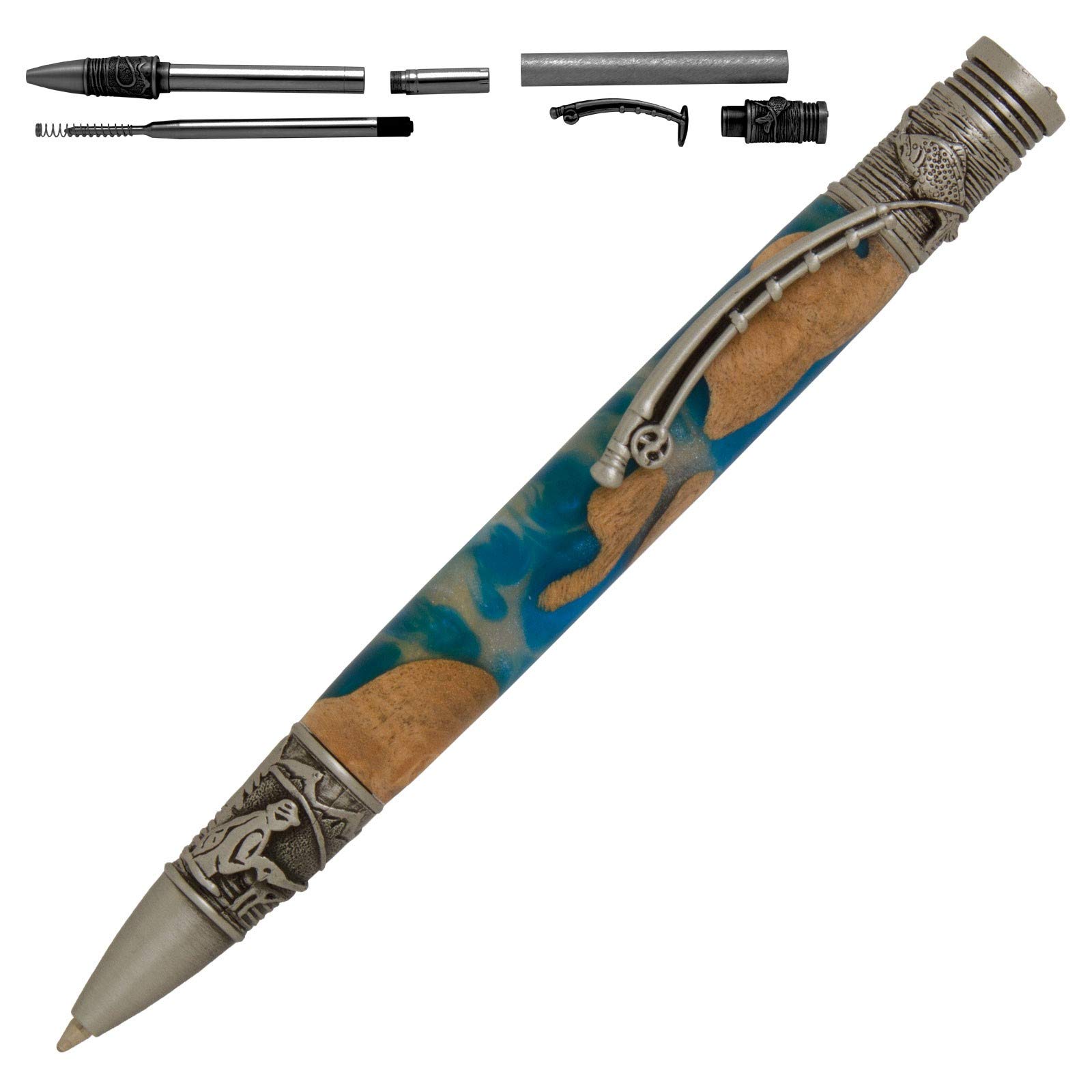 Penn State Industries PKFLYAP Fly Fishing Twist Ballpoint Pen Kit - Woodturning Project (5-Pack, Antique Pewter Finish) - Perfect for Anglers, Woodworkers & DIY Gift Ideas