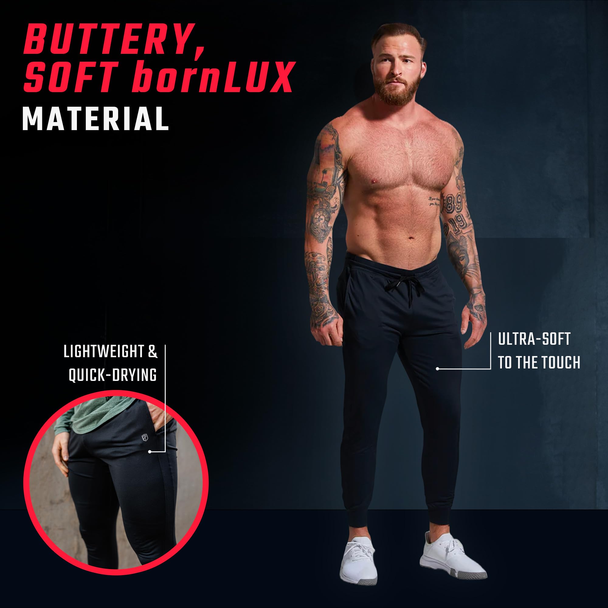 Born Primitive Men's Athletic Joggers - Comfortable Workout Pants with Pockets, Soft Stretchy Training Joggers for Gym, Running & Lounge Wear