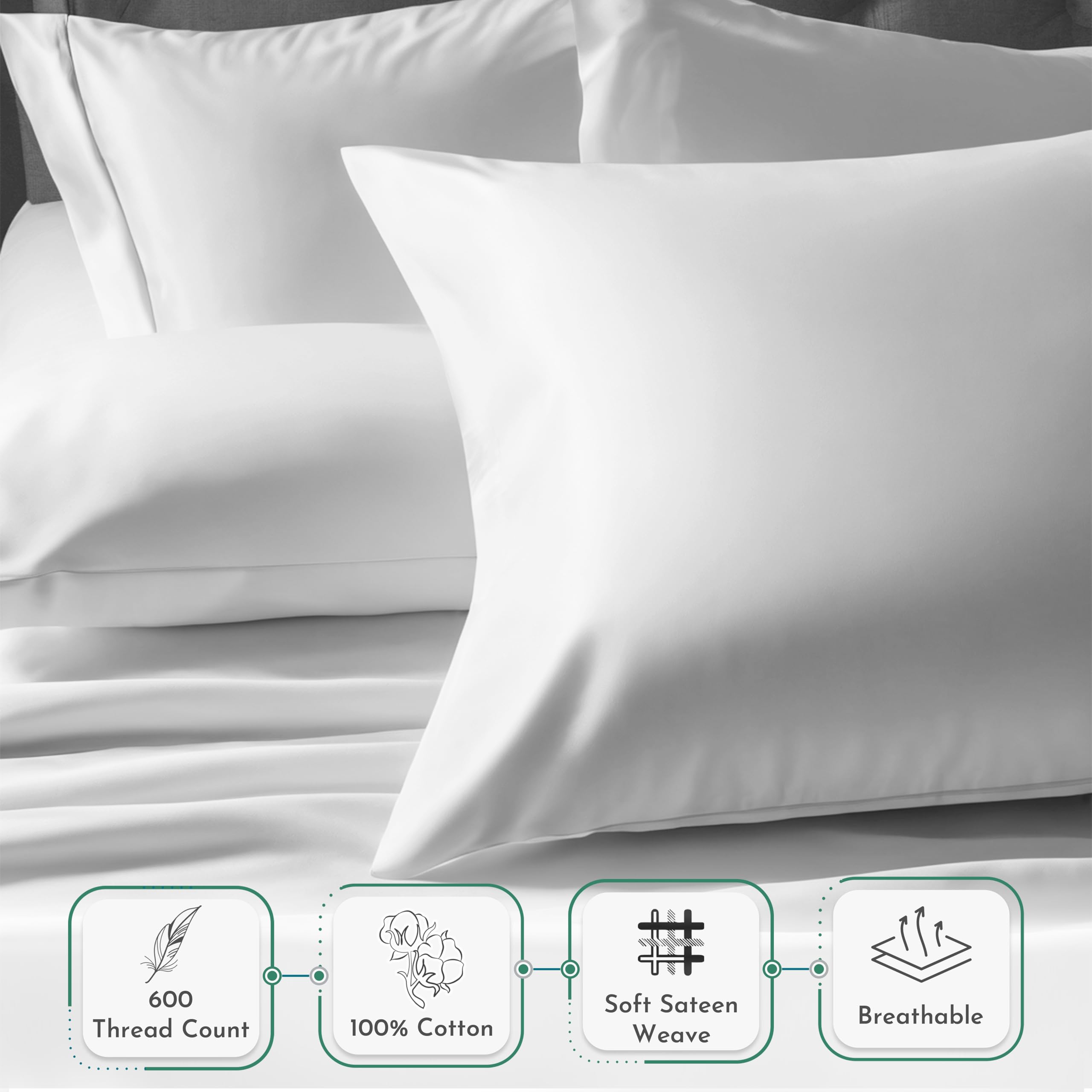 Luxury 600 Thread Count 100% Cotton Pillowcase Set of 2 - Queen Size Hotel Quality Soft Pillow Cases for Standard & Queen Pillows (Taupe) | Perfect for Bedroom Upgrade, Guest Room Essentials & Spa-Like Sleep Experience