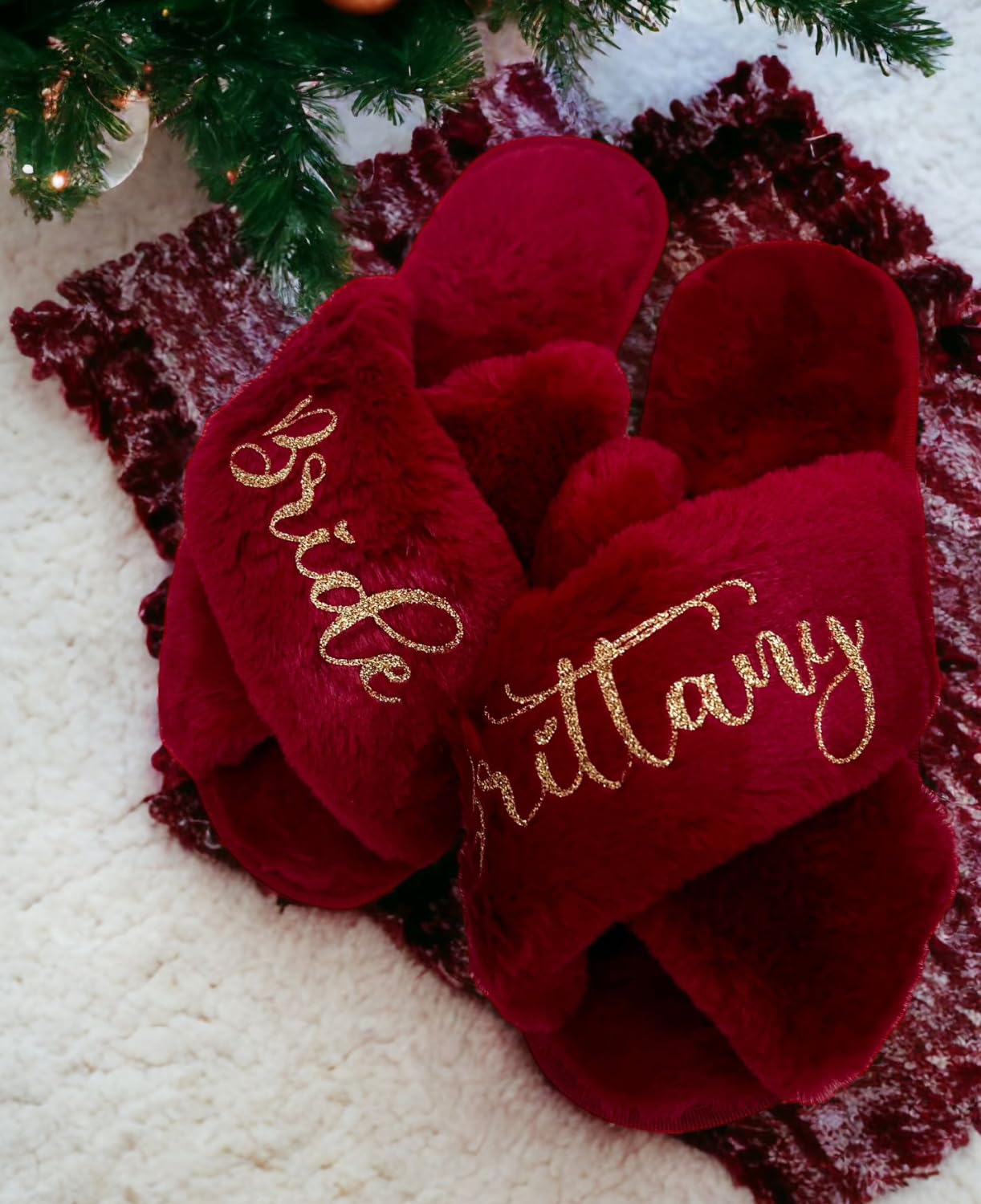 Personalized Fluffy Slippers for Women - Custom Christmas Gifts for Mom, Girlfriend & Bridesmaids - Cozy Bridal Party Slippers with Gift Box - Perfect for Holidays, Weddings & Relaxing at Home