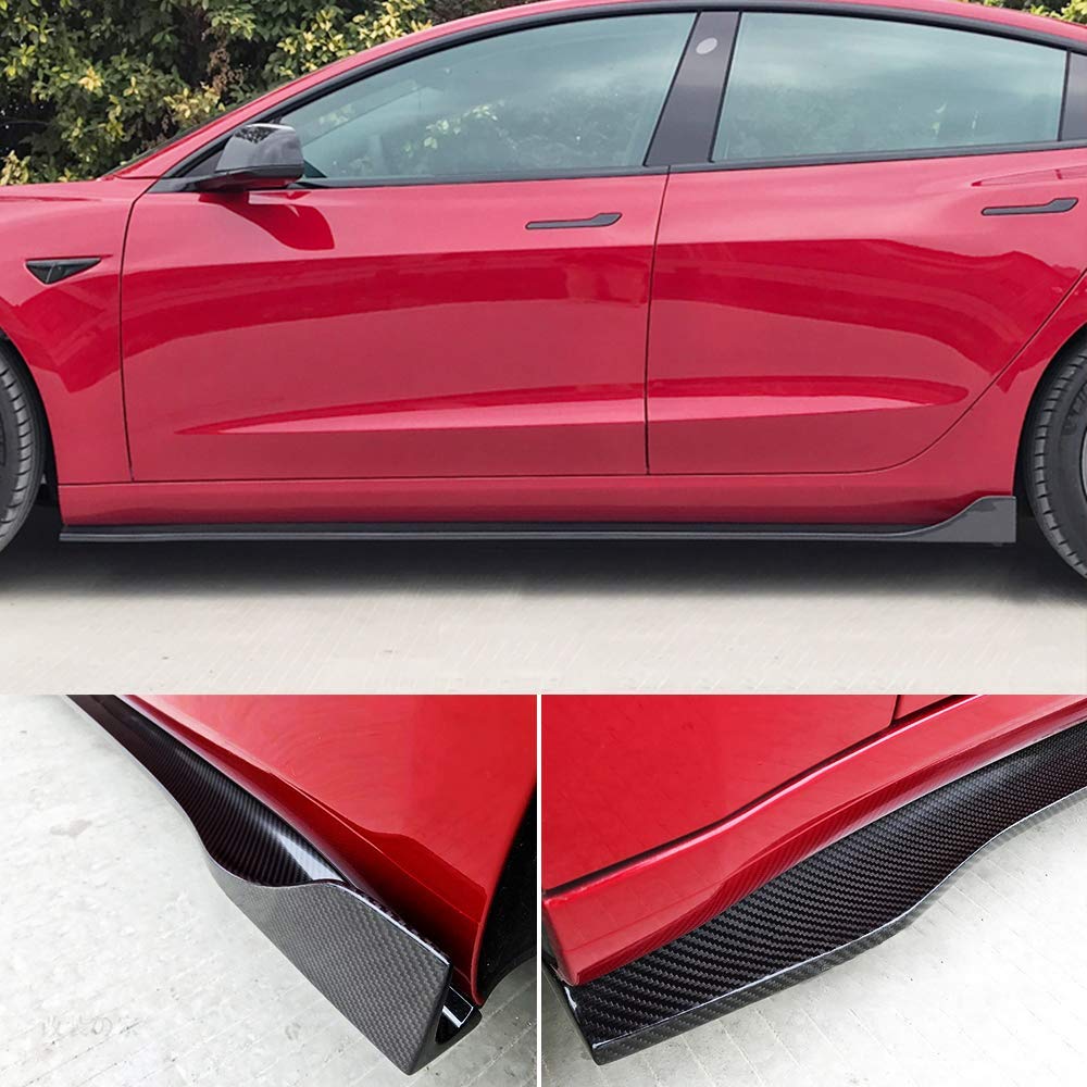 Premium Carbon Fiber Side Skirts for Tesla Model 3 (2016-2022) - Aerodynamic Rocker Panel Extensions & Side Trim Spoiler - OEM Style Fitment - Matte Black Finish - Perfect for Street Racing & Car Shows