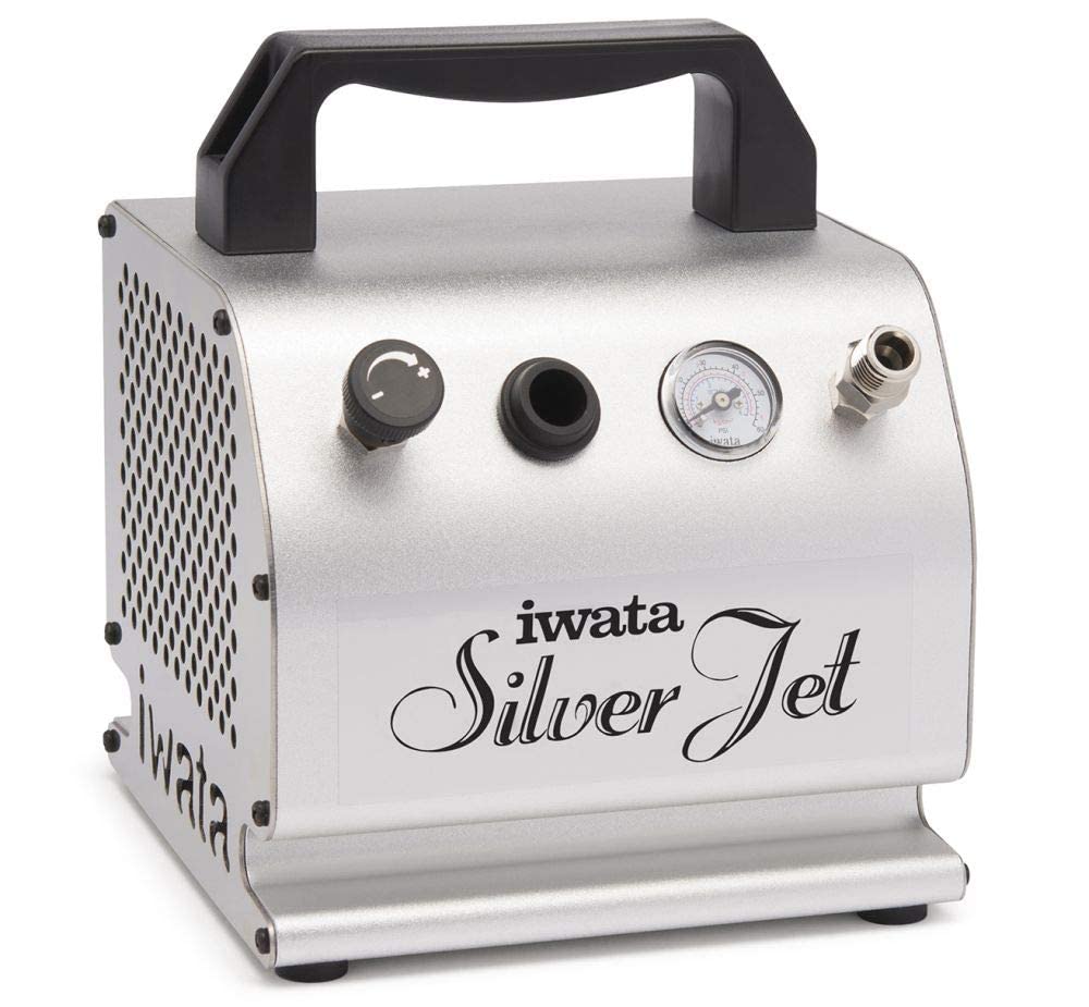 Iwata-Medea Studio Series Silver Jet Single Piston Air Compressor - Professional Airbrush Tool for Artists & Hobbyists - Perfect for Model Painting, Cake Decorating & Tattoo Art