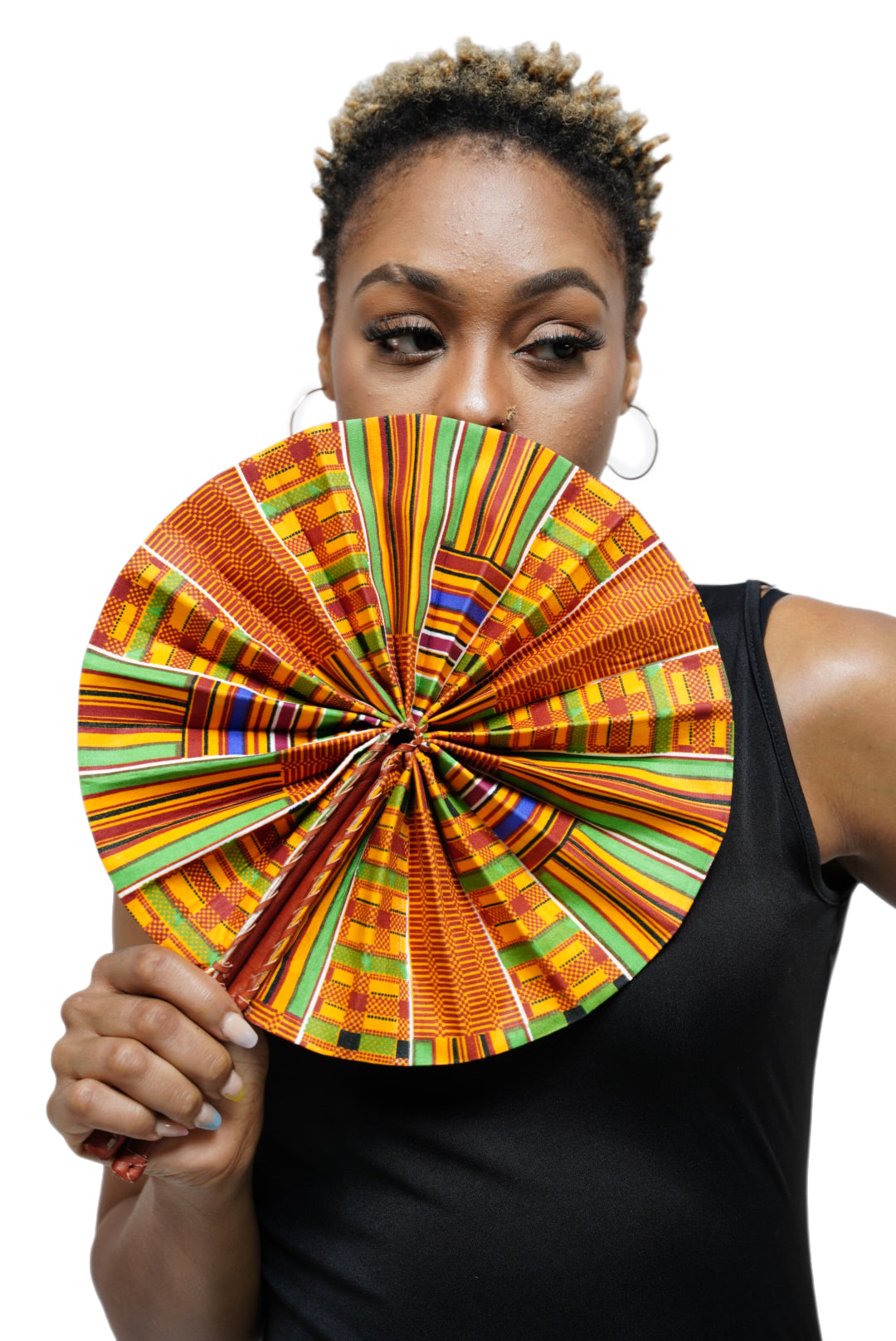 Kujoe African Kente Print Handheld Cooling Fan - Traditional Ghanaian Pattern Portable Fan for Hot Flashes, Travel & Outdoor Use