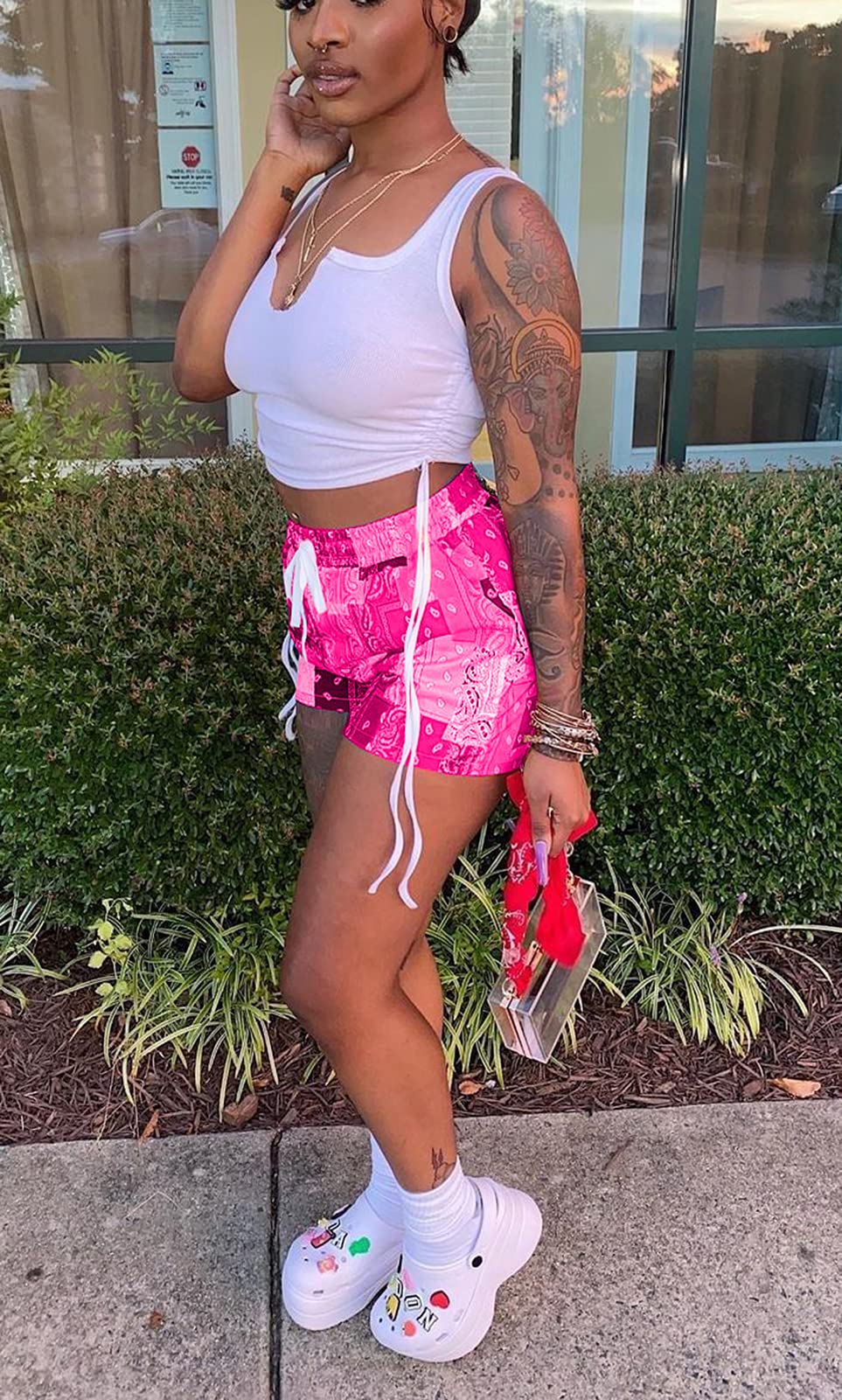 Acelyn Women's Sexy 2-Piece Short Sets - Summer Crop Tank Top & Patchwork Shorts Outfit | Casual Beachwear & Lounge Wear for Summer Vacation