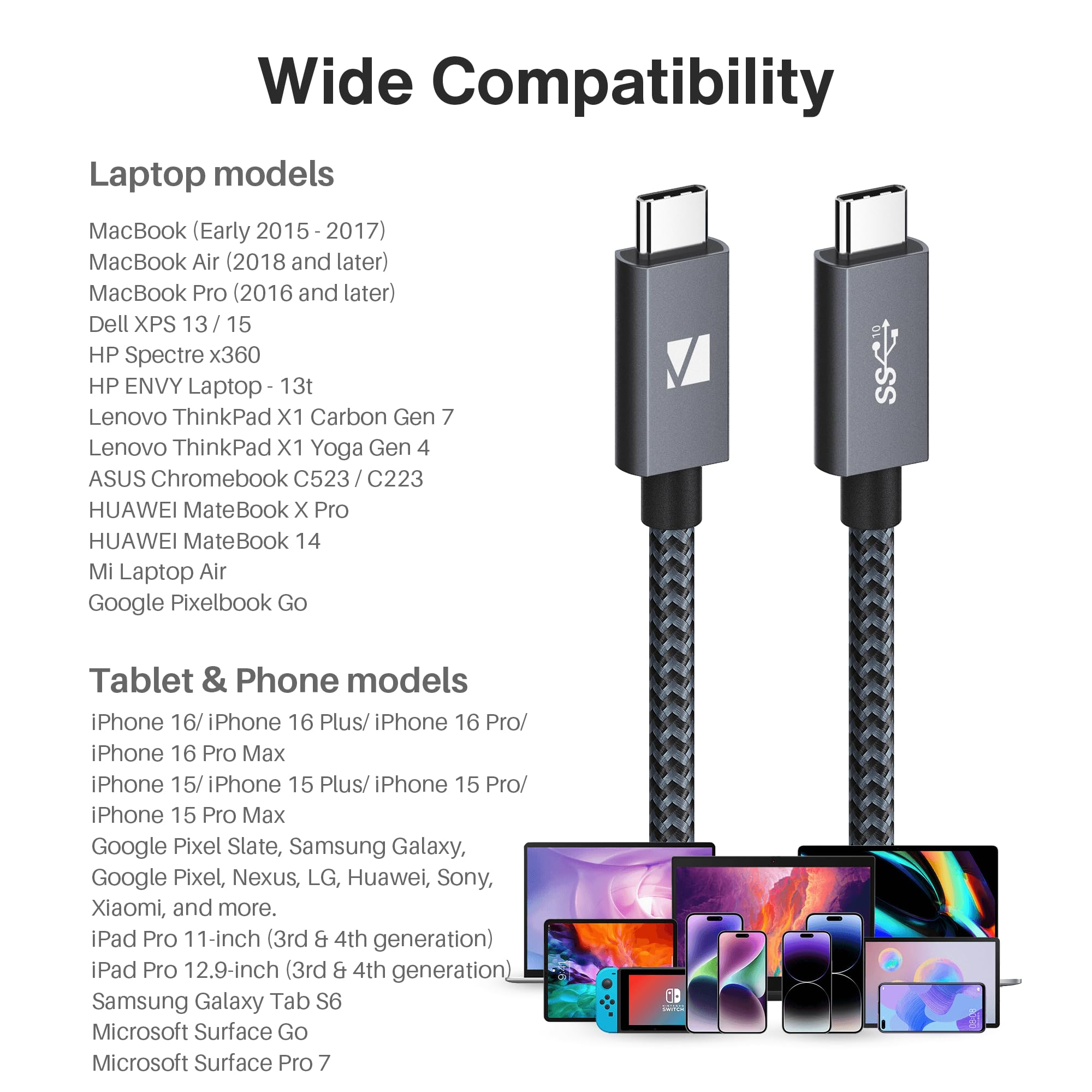 IVANKY USB C 3.2 Gen 2 Cable 20Gbps 3.3ft - 4K USB C to USB C Fast Charging Cable 100W PD - Thunderbolt 3/4 Compatible Data Transfer Cable for iPhone 16 Series, MacBook Pro, iPad Pro - Perfect for High-Speed Charging & 4K Video Streaming