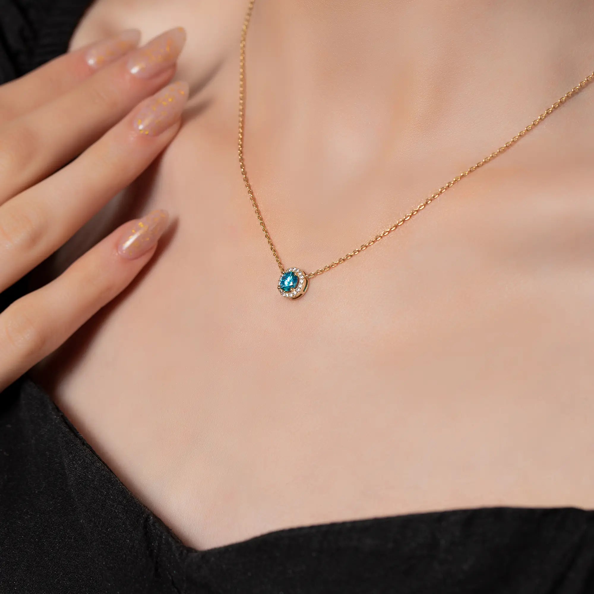 14K Yellow Gold Chain Gemstone Necklace for Women - Elegant Layering Jewelry for Party, Wedding & Everyday Wear