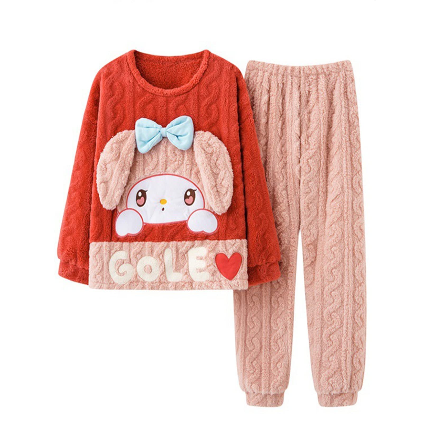 Women's Flannel Winter Pajama Set - Soft Fleece Two-Piece Sleepwear with Cute Princess Print & Round Neck - Cozy Homewear for Cold Nights, Christmas Gifts, Sleepovers and Relaxing at Home