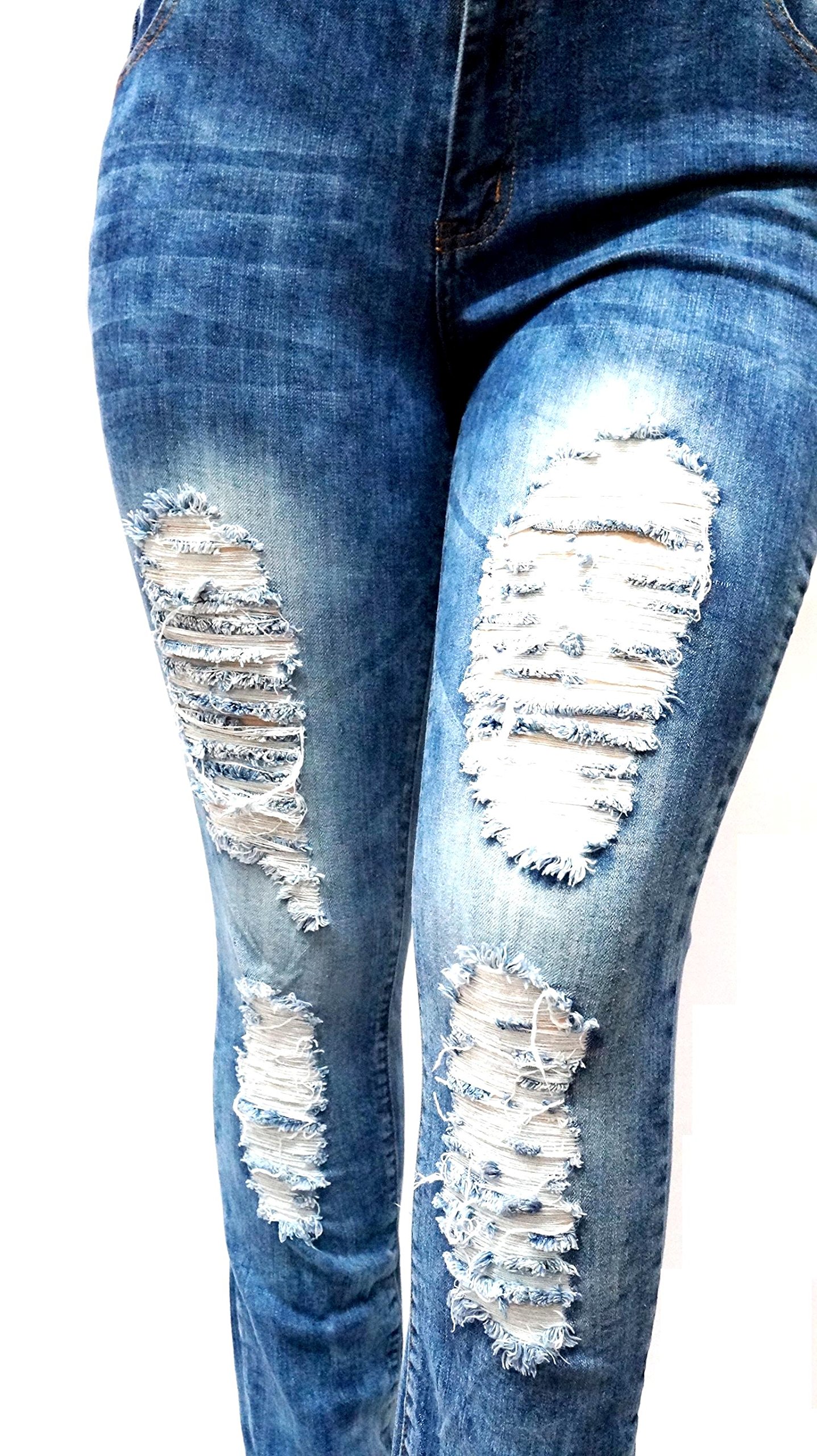 Jack David 1826 Women's Plus Size Stretchy Ripped Skinny Jeans - High Waist Distressed Denim Pants for Casual Wear & Street Style Fashion